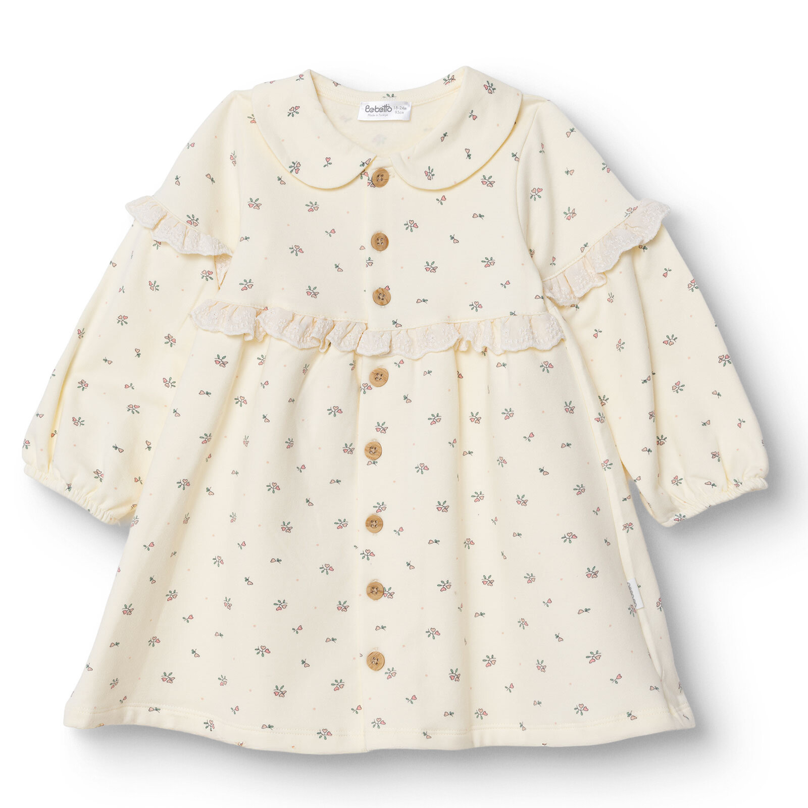 Kız Bebek Cutie Elbise İki İplik Bebe Yaka Uzun Kol