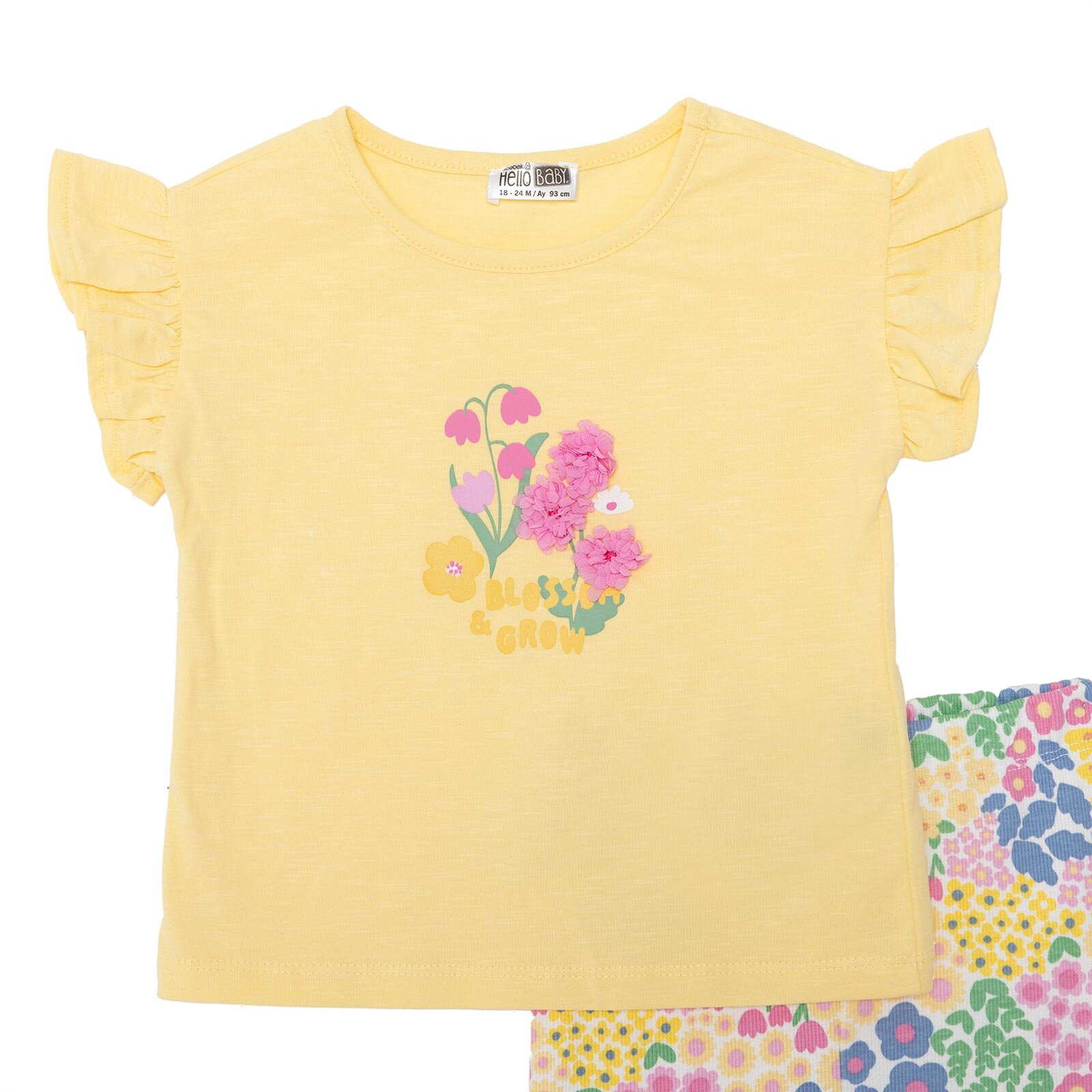 Kız Bebek Ditsy Flower Bluz - Tayt Bisiklet Yaka Kısa Kol Reçme Paça