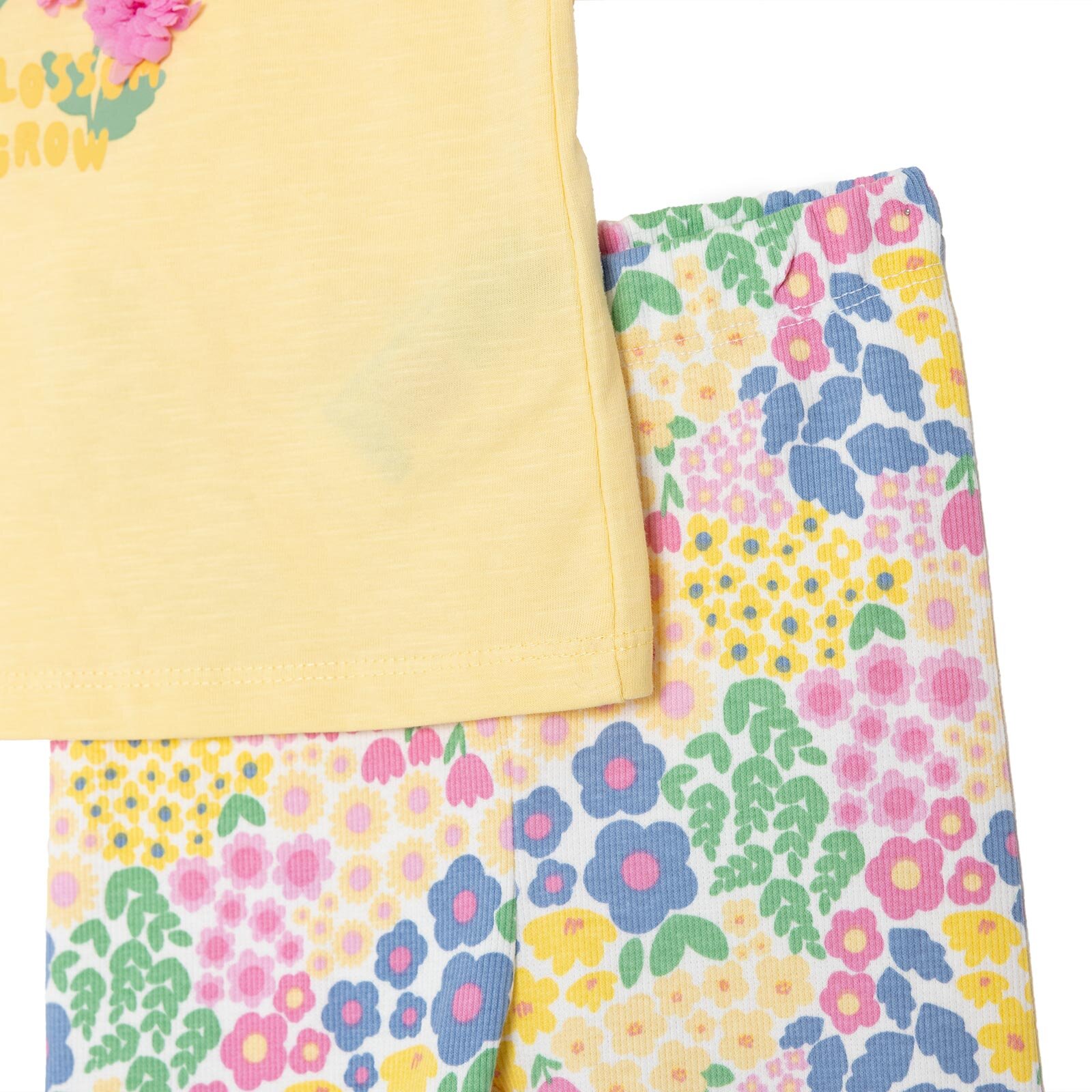 Kız Bebek Ditsy Flower Bluz - Tayt Bisiklet Yaka Kısa Kol Reçme Paça