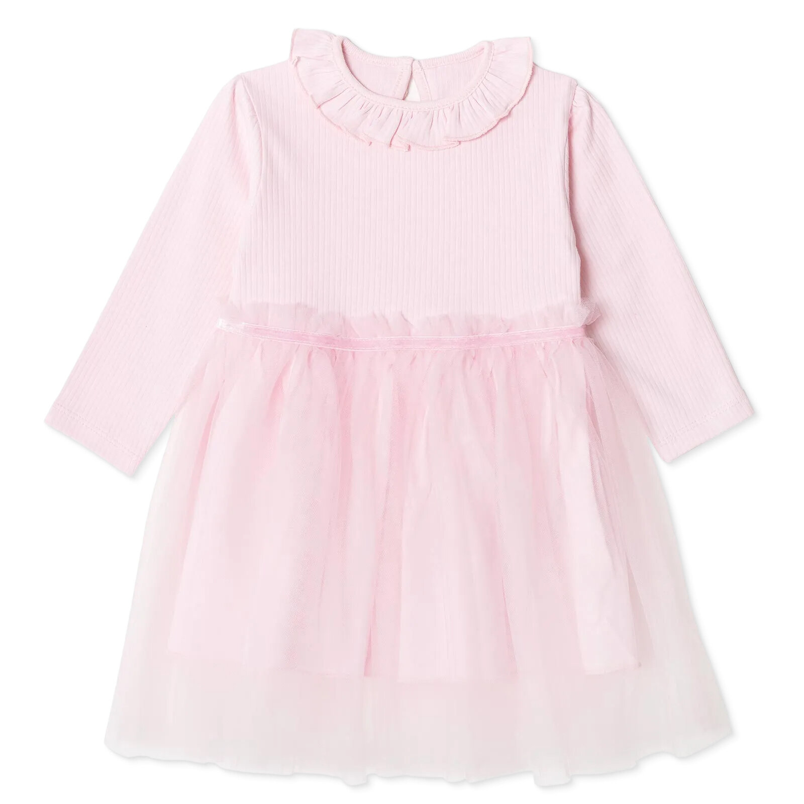 Kız Bebek Elbise Pamuk Bisiklet Yaka Uzun Kol