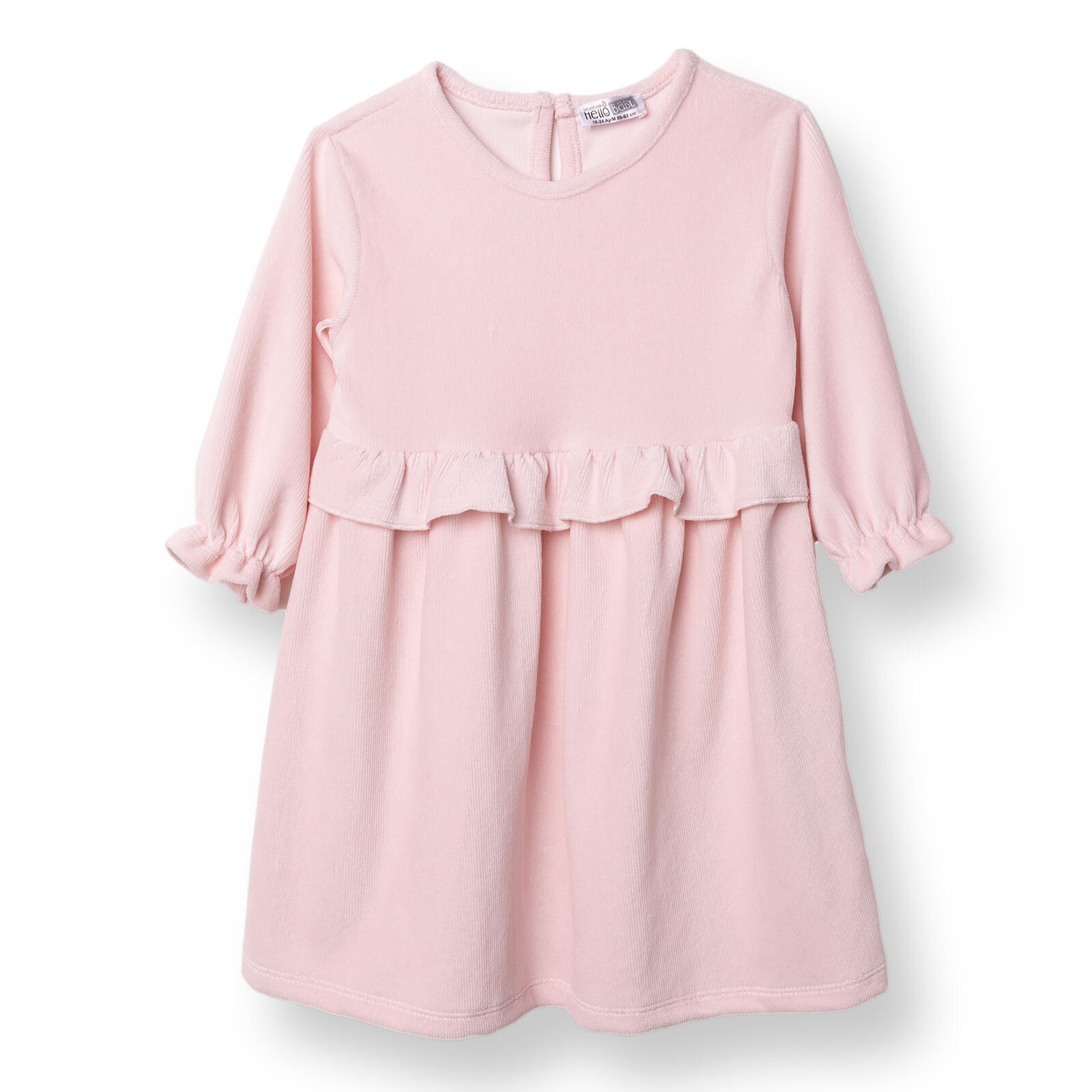 Kız Bebek Enjoy Bear Kadife Elbise Düğmeli Uzun Kol