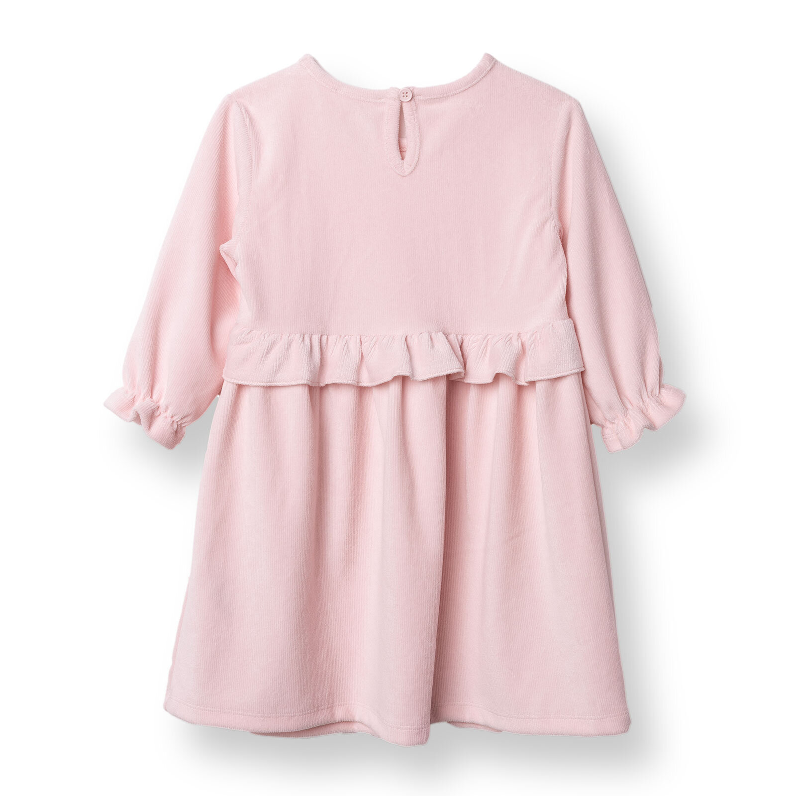 Kız Bebek Enjoy Bear Kadife Elbise Düğmeli Uzun Kol