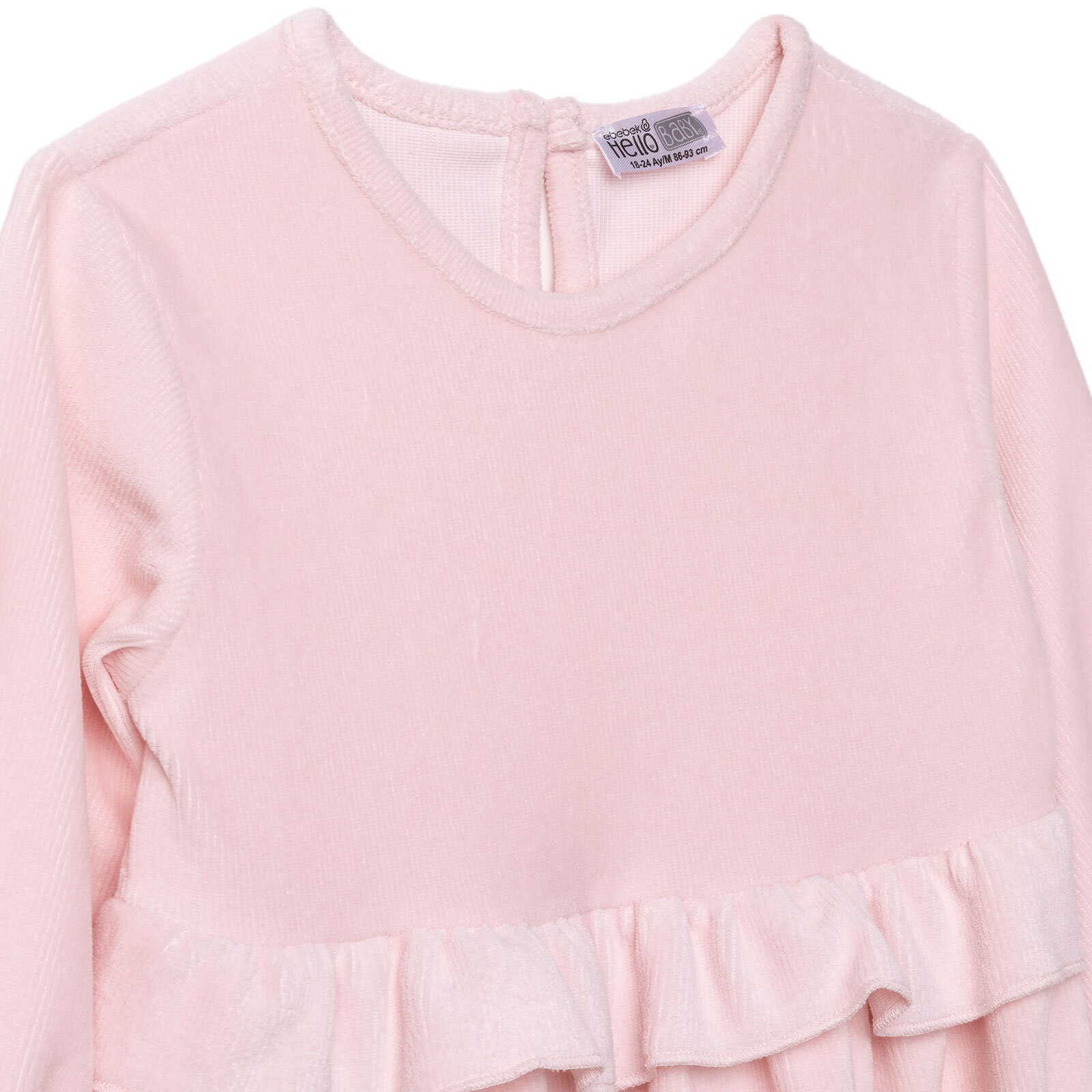 Kız Bebek Enjoy Bear Kadife Elbise Düğmeli Uzun Kol