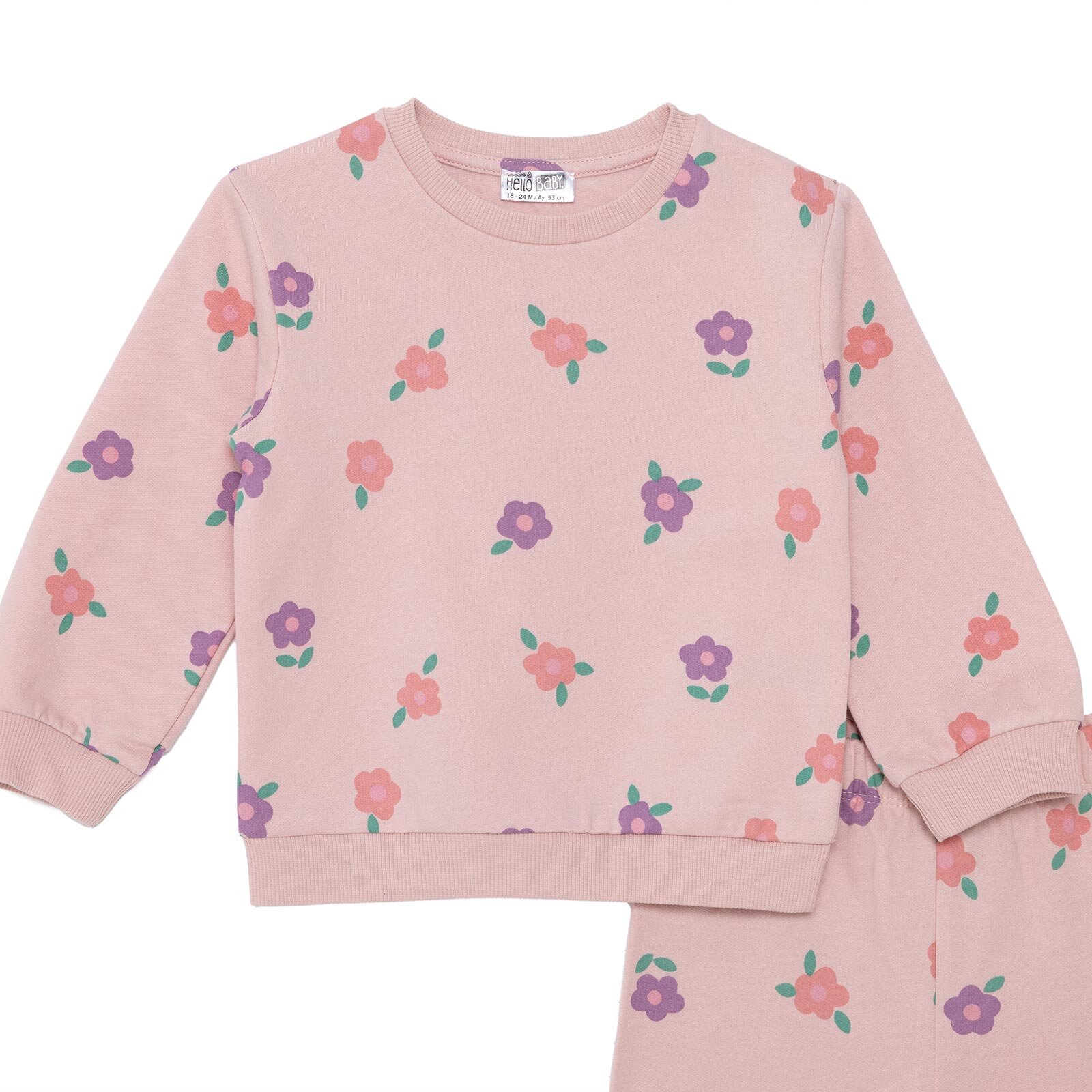 Kız Bebek Eşofman Takımı İki İplik Bisiklet Yaka Uzun Kol Lastikli Paça