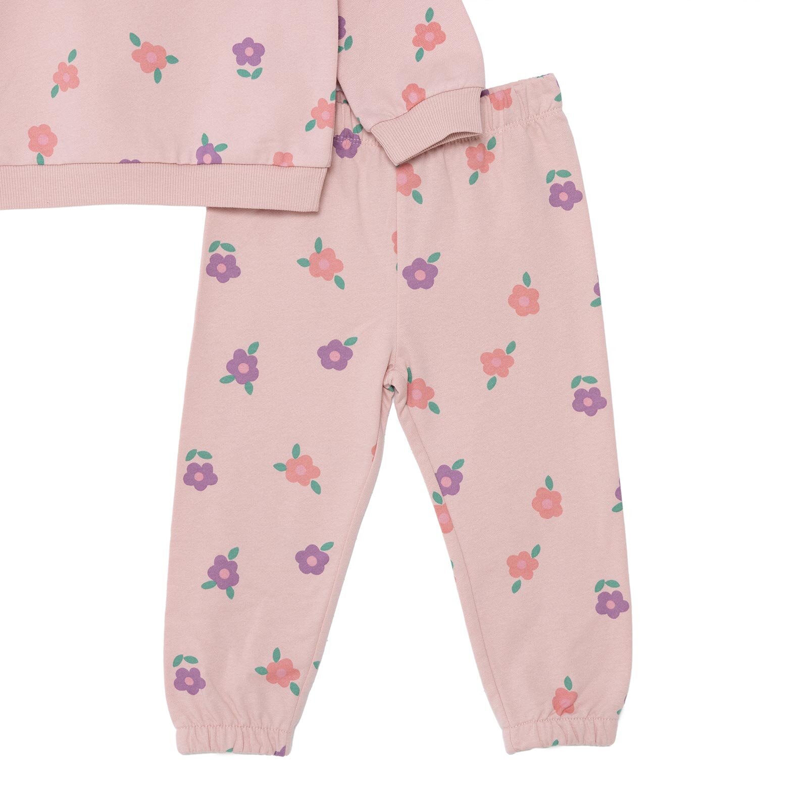 Kız Bebek Eşofman Takımı İki İplik Bisiklet Yaka Uzun Kol Lastikli Paça