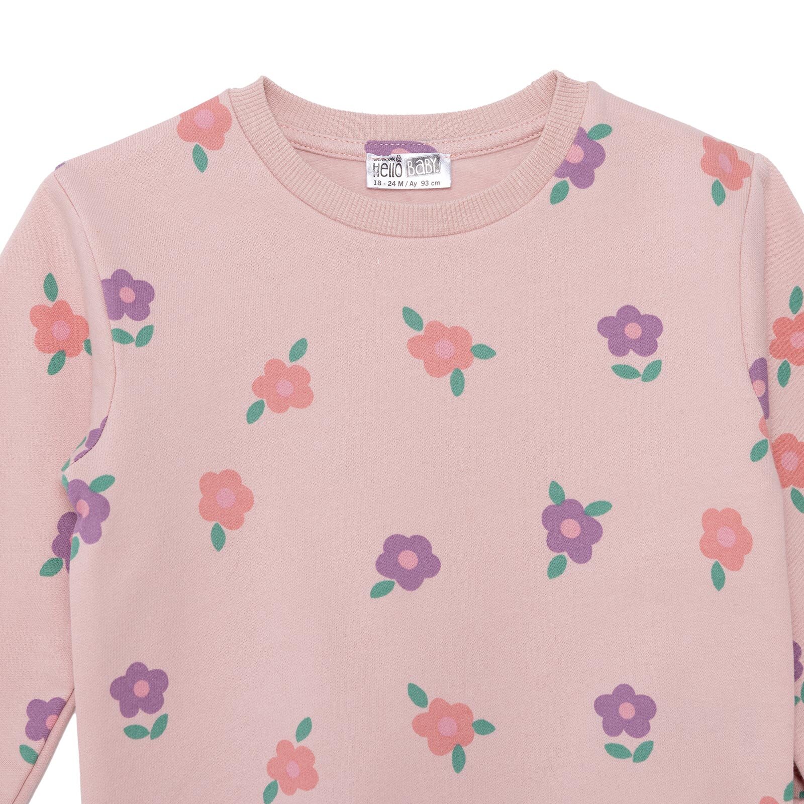 Kız Bebek Eşofman Takımı İki İplik Bisiklet Yaka Uzun Kol Lastikli Paça