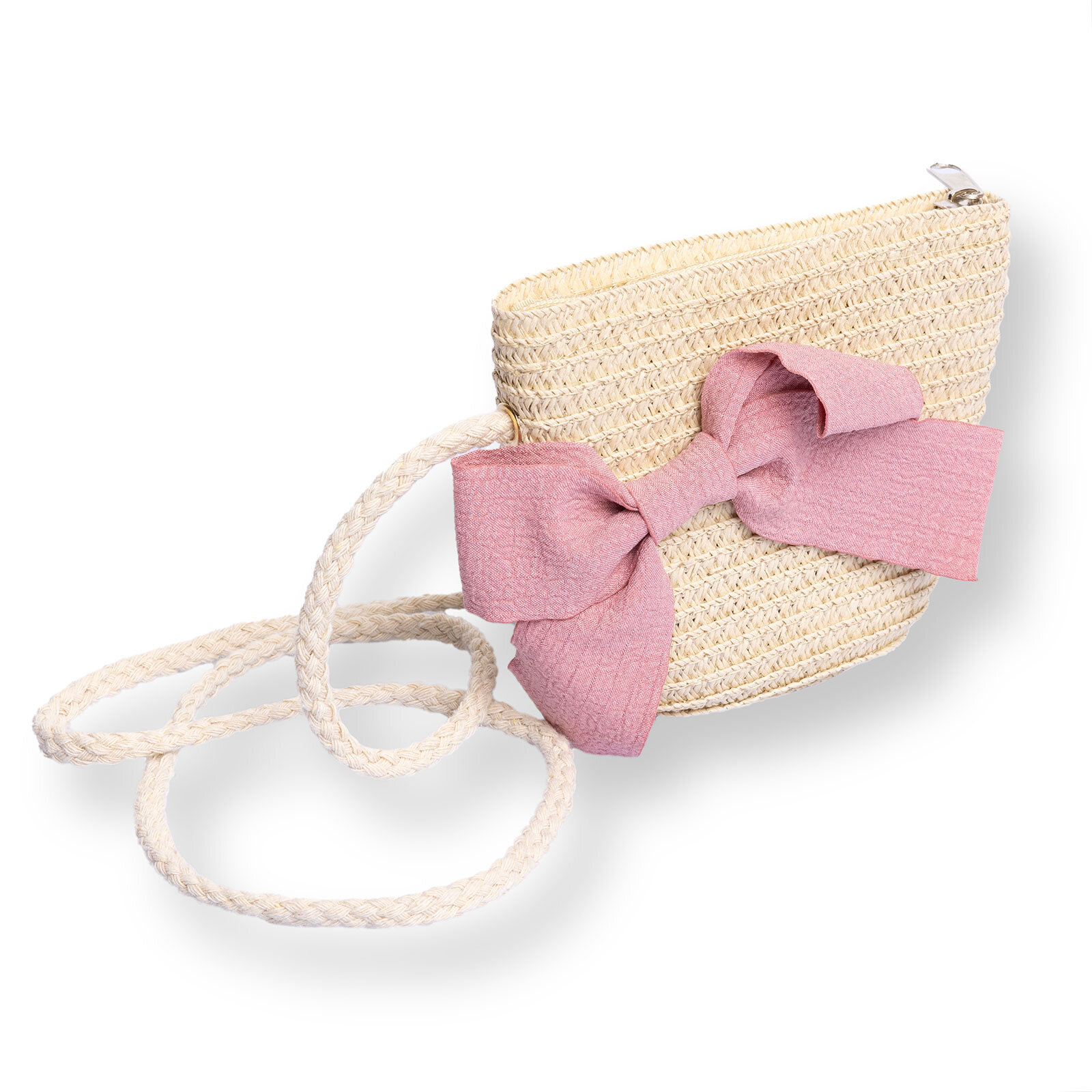 Kız Bebek Fiyonk Hasır Çocuk Çantası Fermuarlı