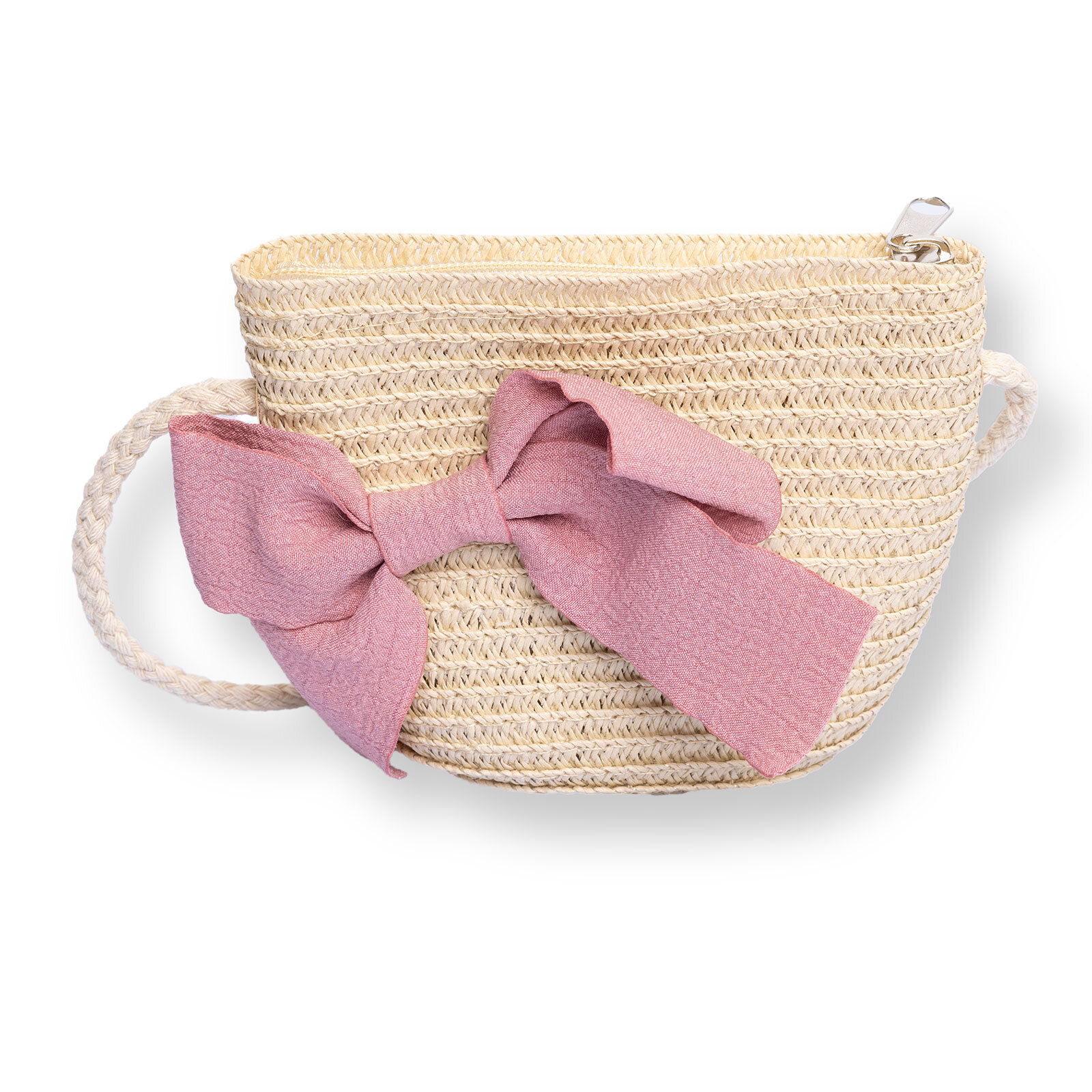 Kız Bebek Fiyonk Hasır Çocuk Çantası Fermuarlı