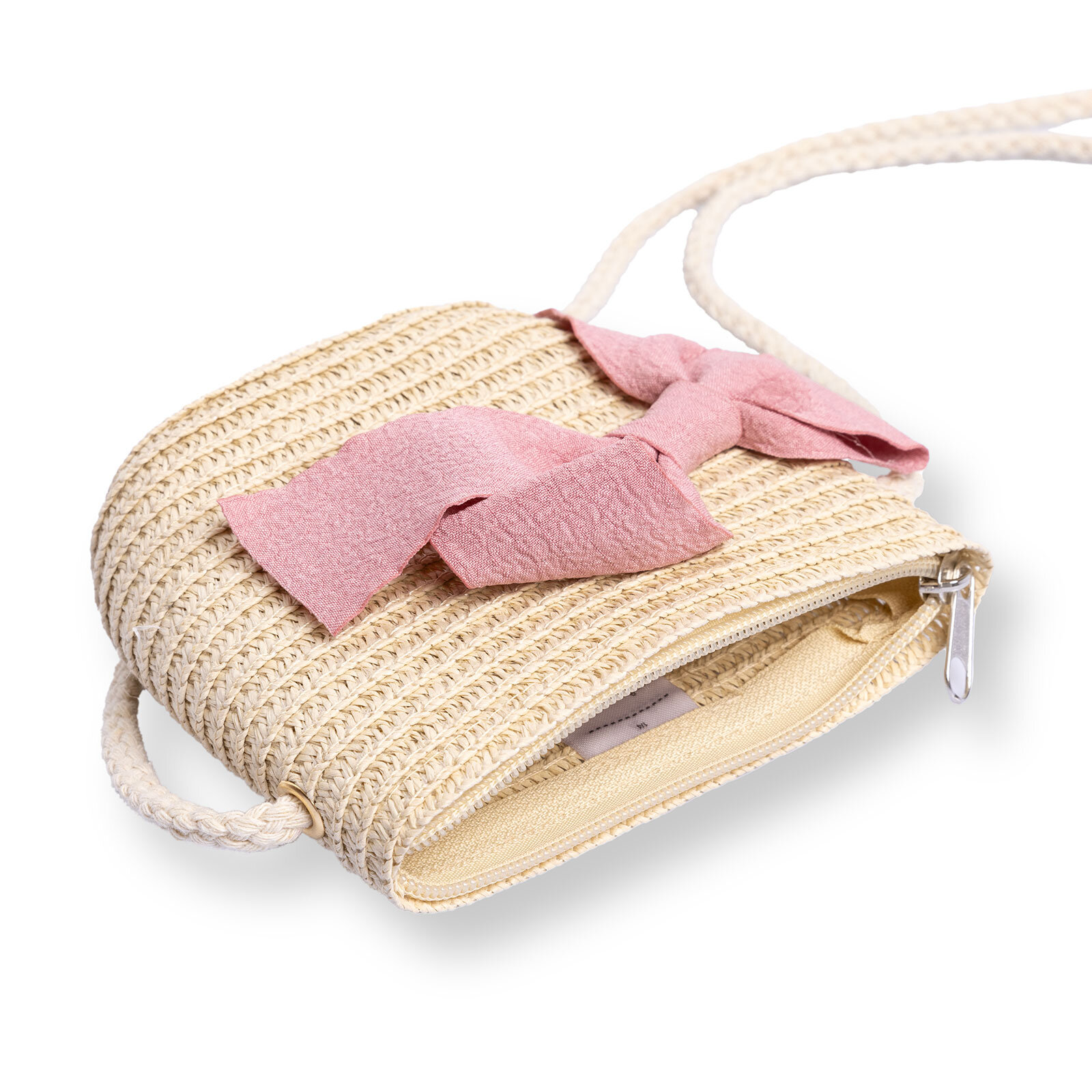 Kız Bebek Fiyonk Hasır Çocuk Çantası Fermuarlı