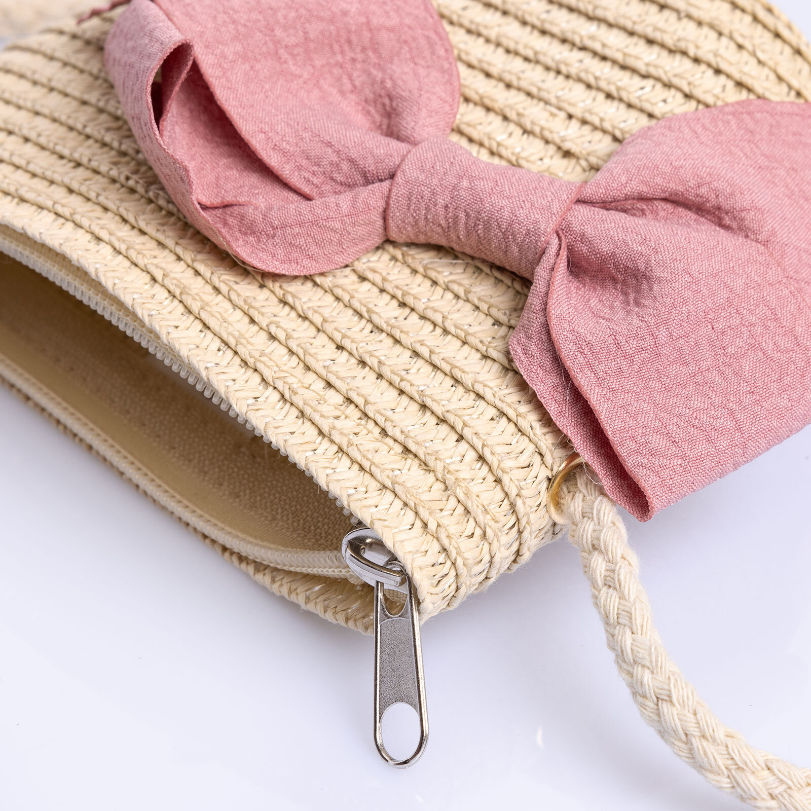 Kız Bebek Fiyonk Hasır Çocuk Çantası Fermuarlı