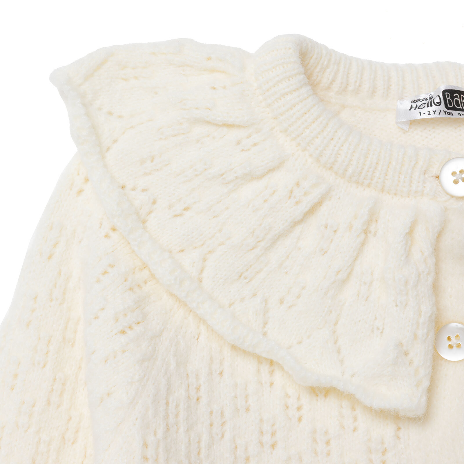 Kız Bebek Floral Teddy Bear Triko Hırka Fırfırlı Yaka Uzun Kol