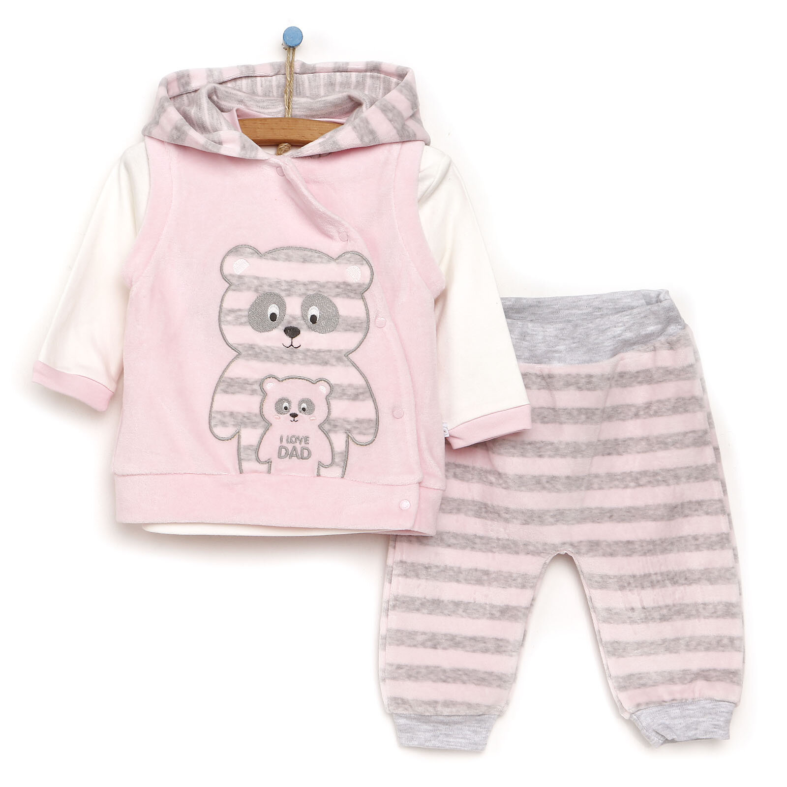 Kız Bebek Kadife Panda Sweatshirt-Yelek-Alt Kız Bebek