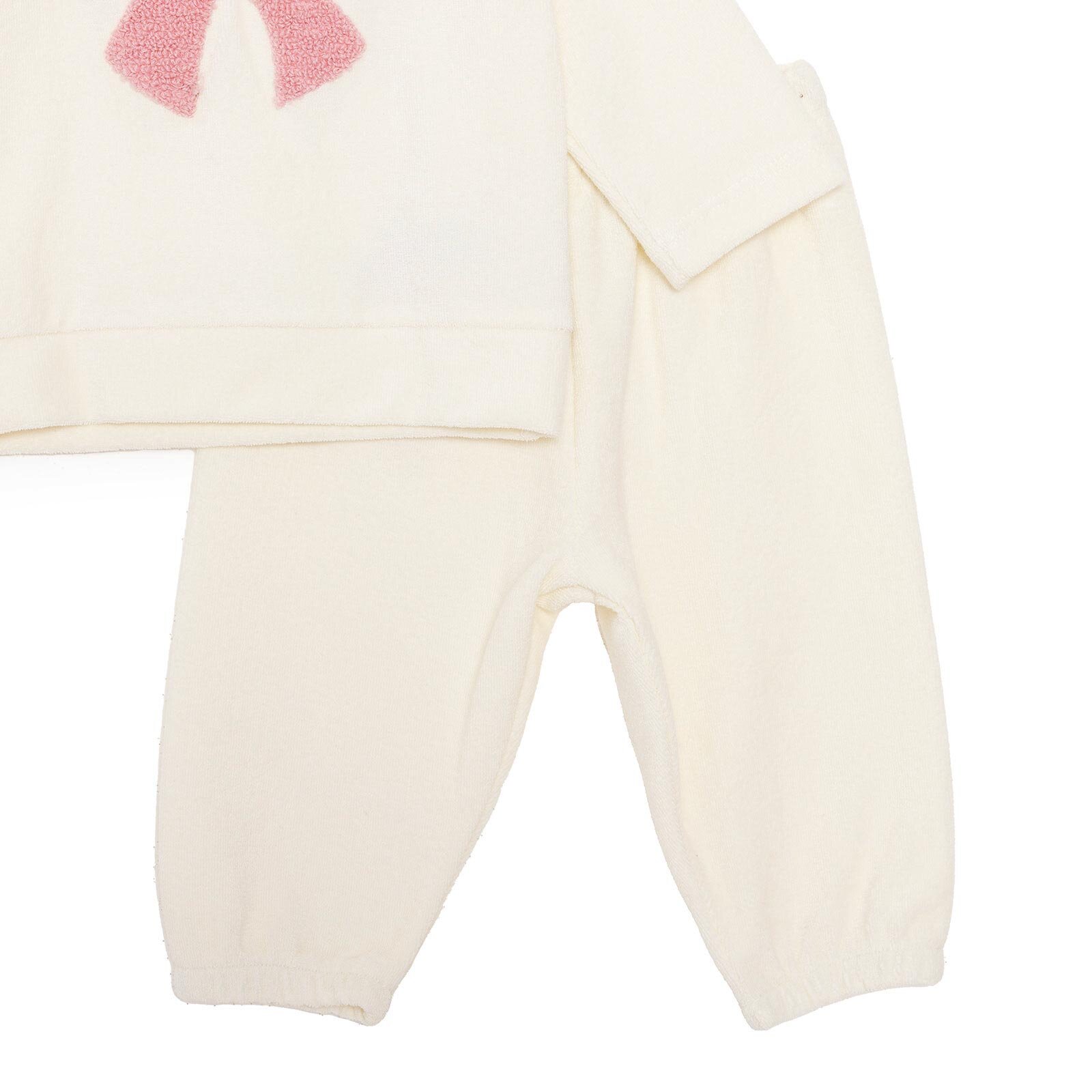 Kız Bebek Kadife Pijama Takımı Bisiklet Yaka Uzun Kol Ribanalı Paça