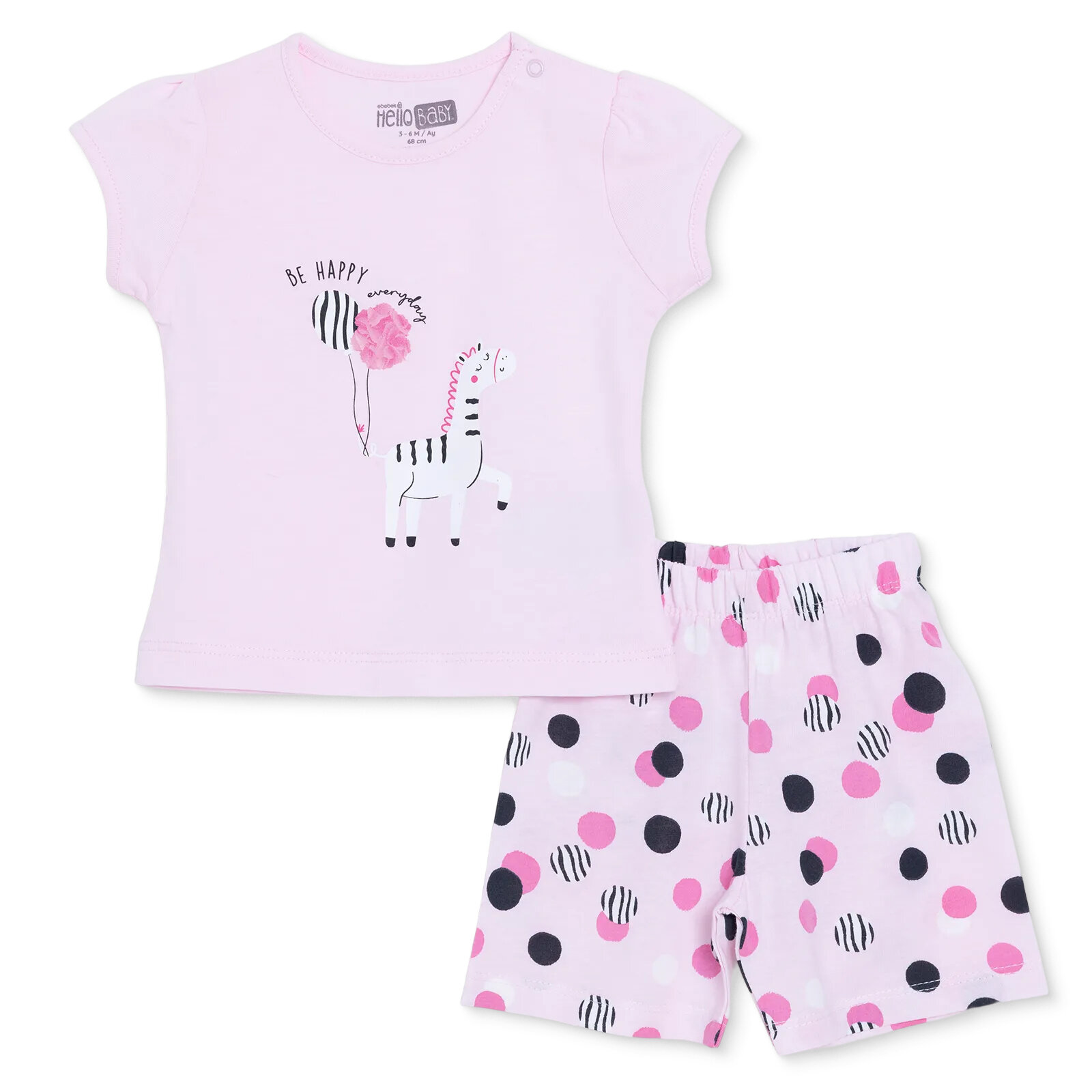 Kız Bebek Kısa Kol Pijama Takımı Bisiklet Yaka Kısa Kol Reçme Paça