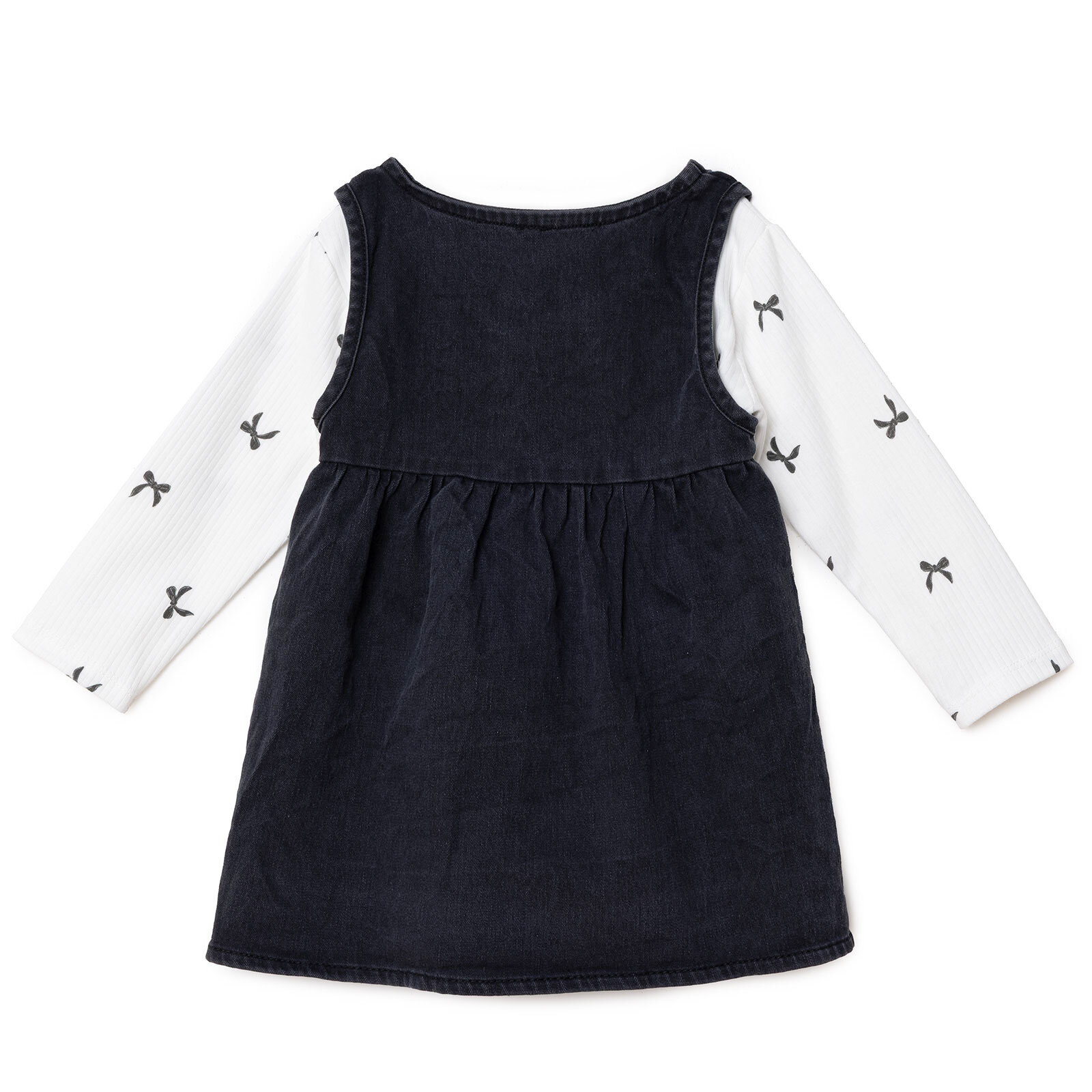 Kız Bebek Monochrome Elbise Tshirt Düğmeli Denim Atlet Kol