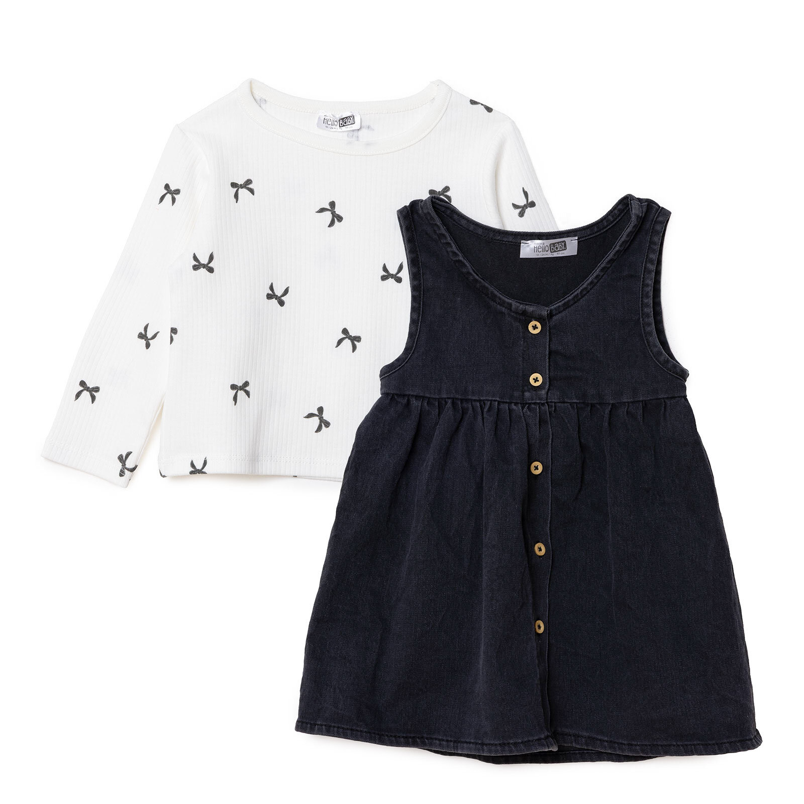 Kız Bebek Monochrome Elbise Tshirt Düğmeli Denim Atlet Kol