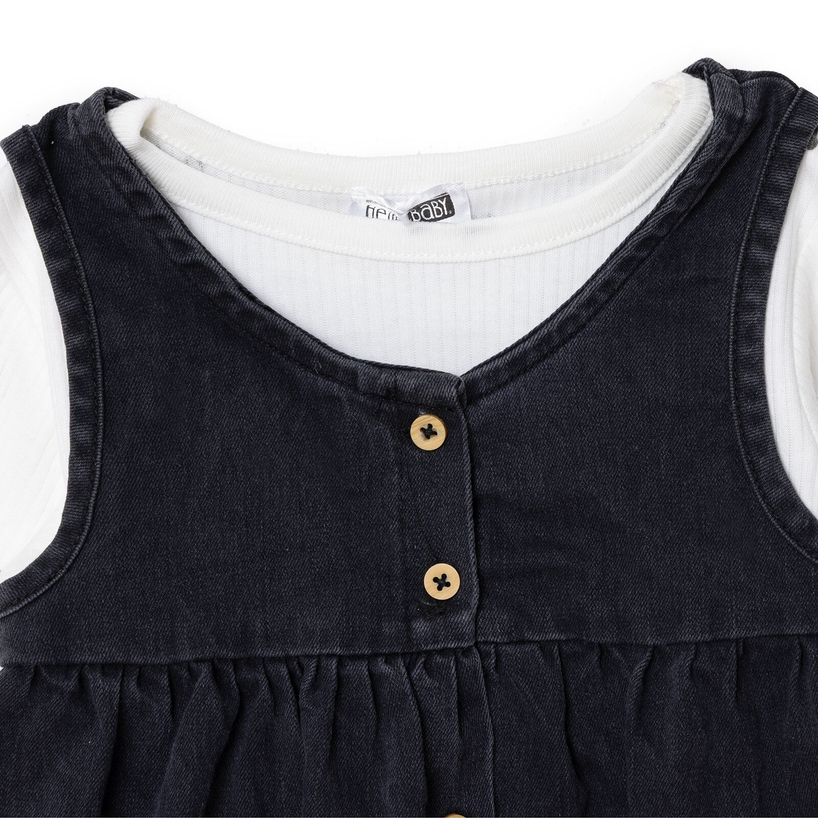 Kız Bebek Monochrome Elbise Tshirt Düğmeli Denim Atlet Kol