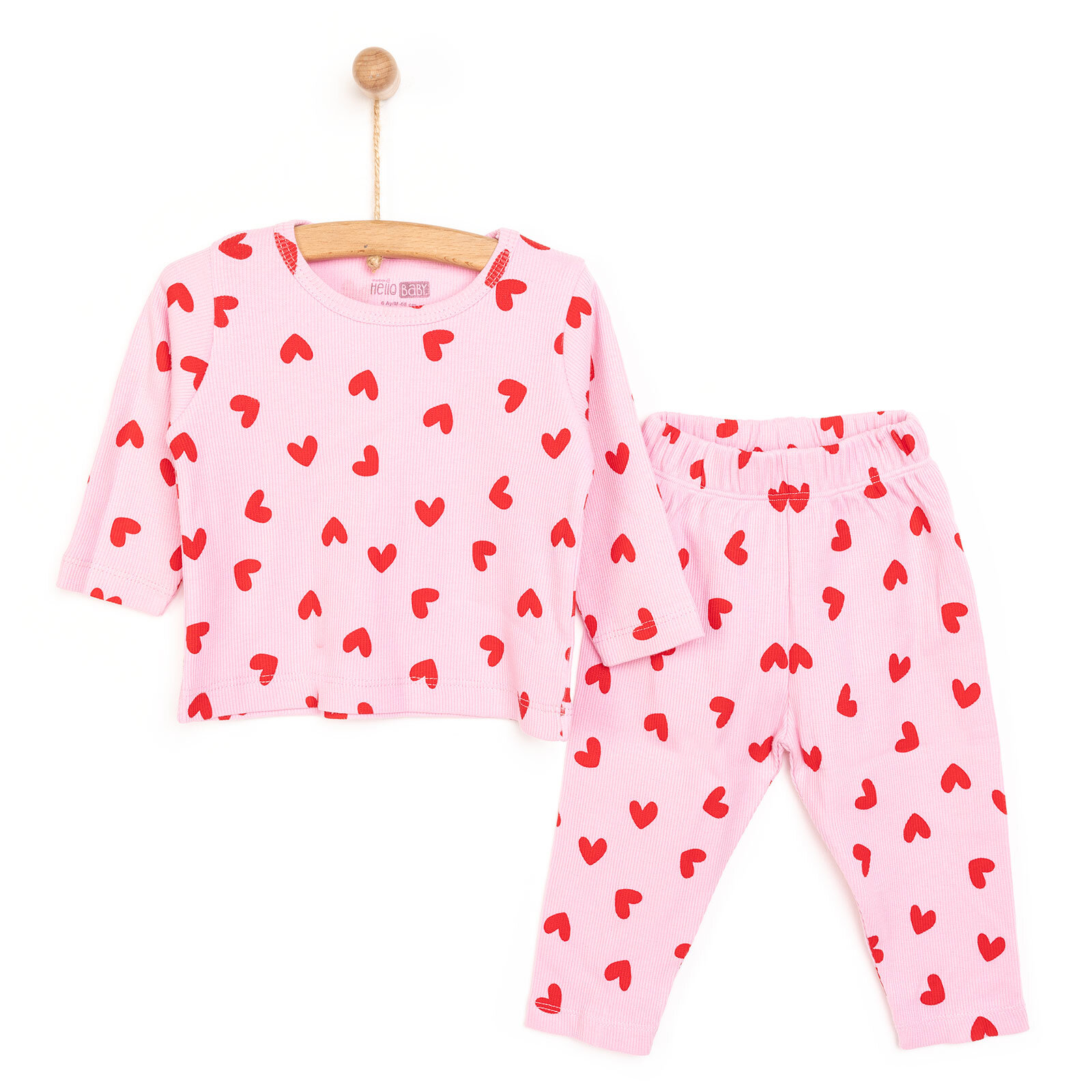 Kız Bebek Pijama Takım Kaşkorse Kalp Desen Bisiklet Yaka Uzun Kol Pembe Kız Bebek Pijama Takım Kaşkorse Kalp Desen Bisiklet Yaka Uzun Kol Pembe