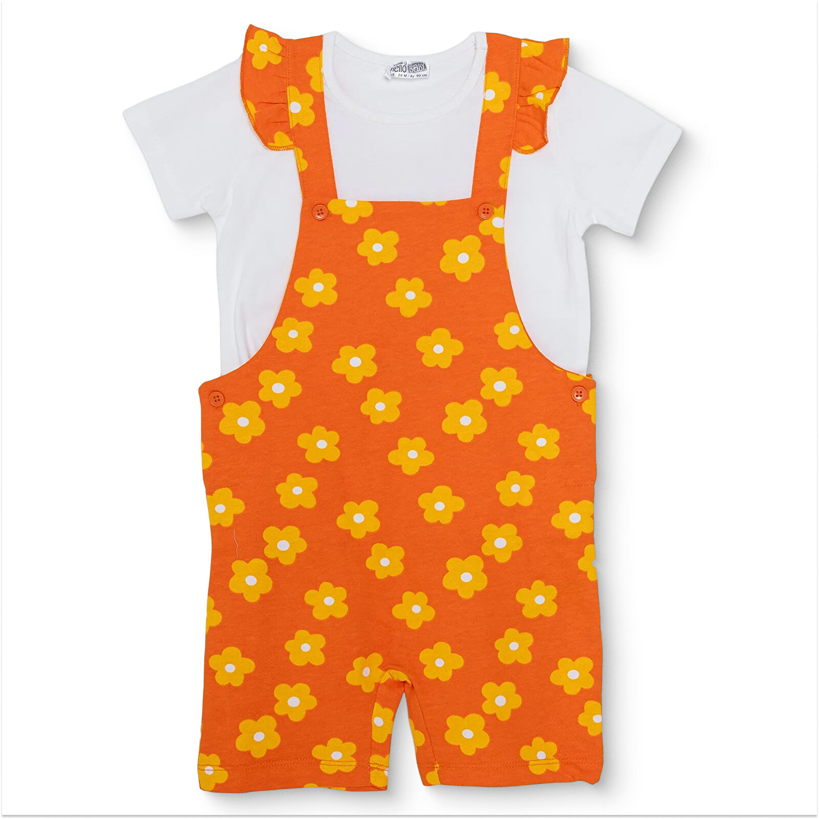 Kız Bebek Şort Salopet-Tshirt İki İplik Bisiklet Yaka Kısa Kol Reçme Paça