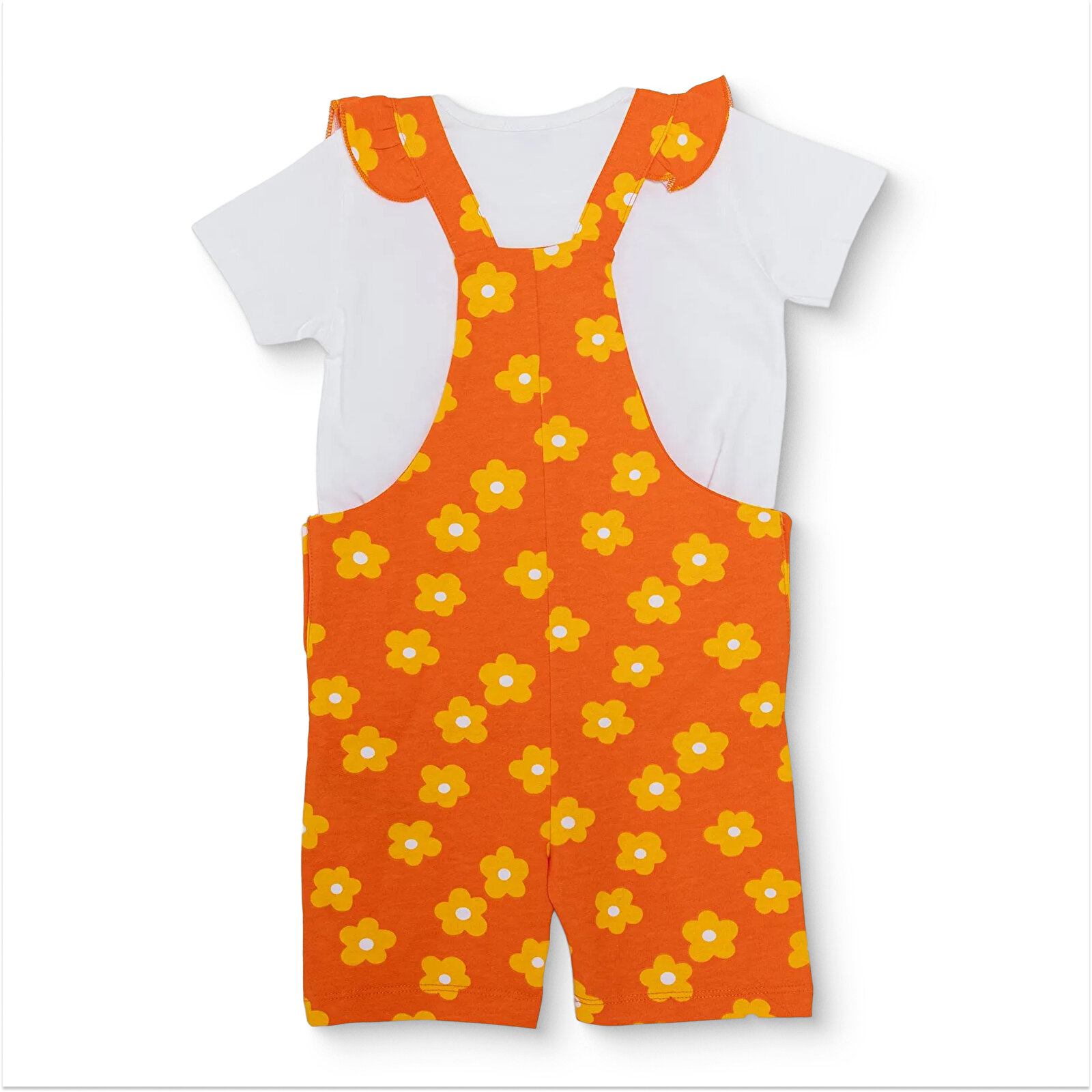 Kız Bebek Şort Salopet-Tshirt İki İplik Bisiklet Yaka Kısa Kol Reçme Paça