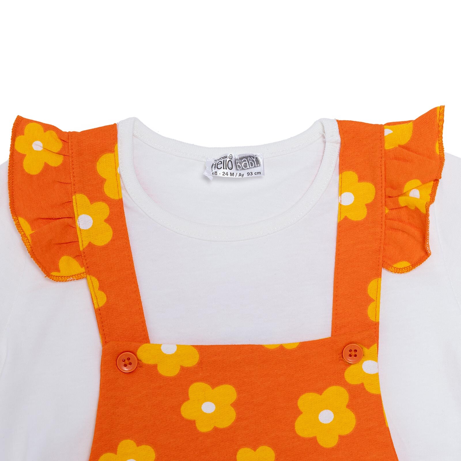 Kız Bebek Şort Salopet-Tshirt İki İplik Bisiklet Yaka Kısa Kol Reçme Paça