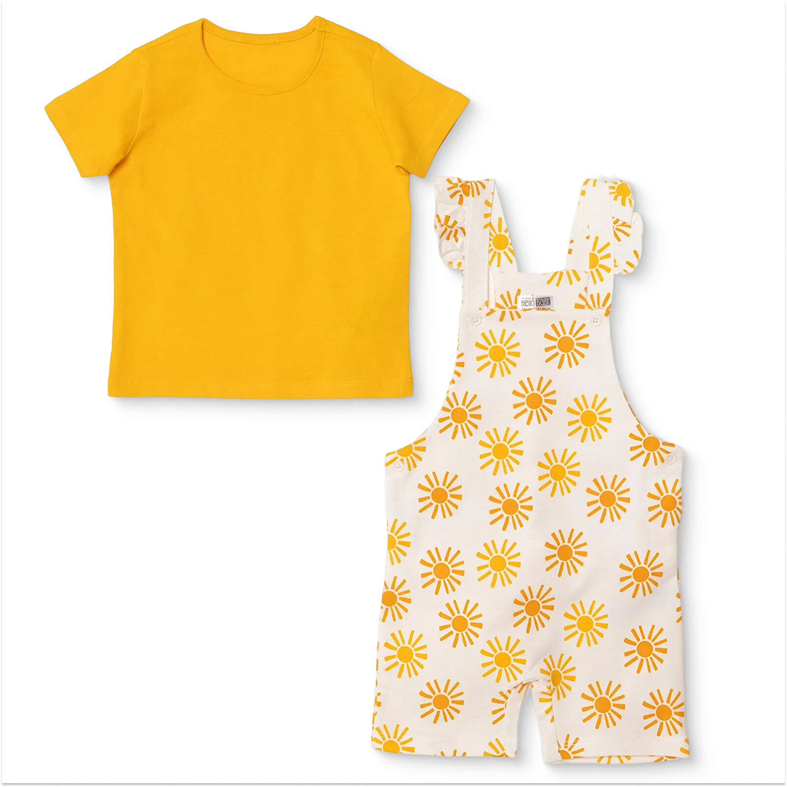 Kız Bebek Şort Salopet-Tshirt İki İplik Bisiklet Yaka Kısa Kol Reçme Paça
