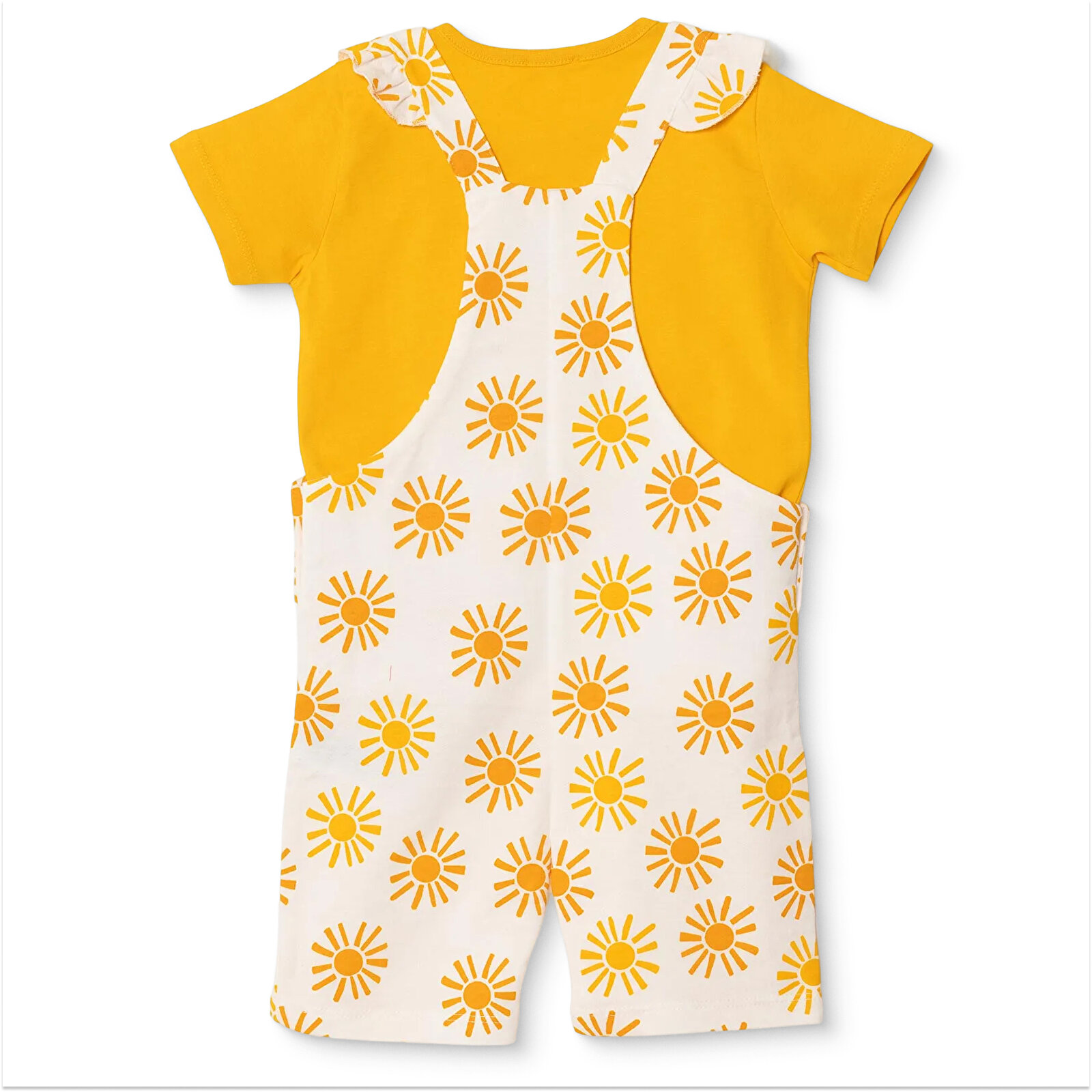 Kız Bebek Şort Salopet-Tshirt İki İplik Bisiklet Yaka Kısa Kol Reçme Paça