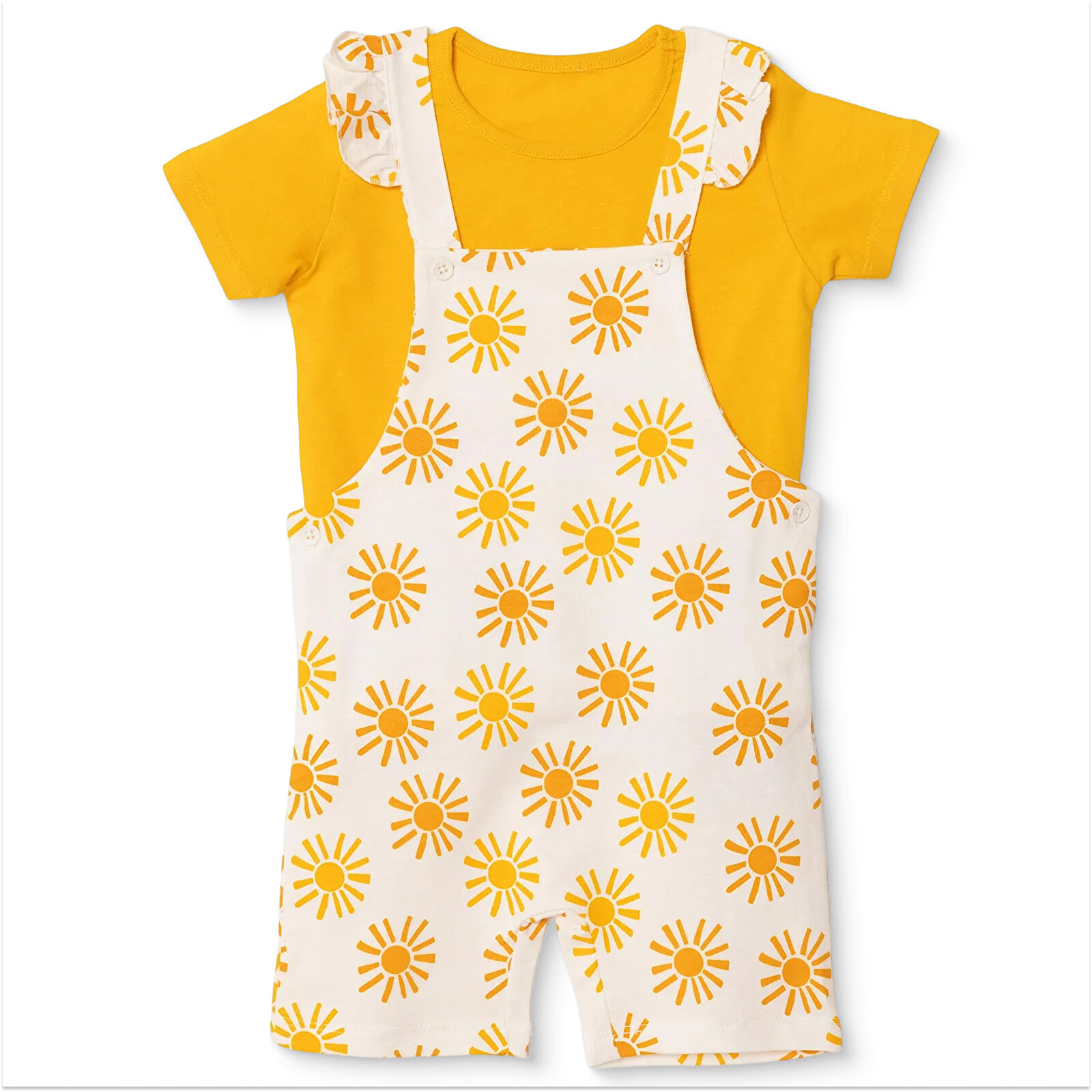 Kız Bebek Şort Salopet-Tshirt İki İplik Bisiklet Yaka Kısa Kol Reçme Paça