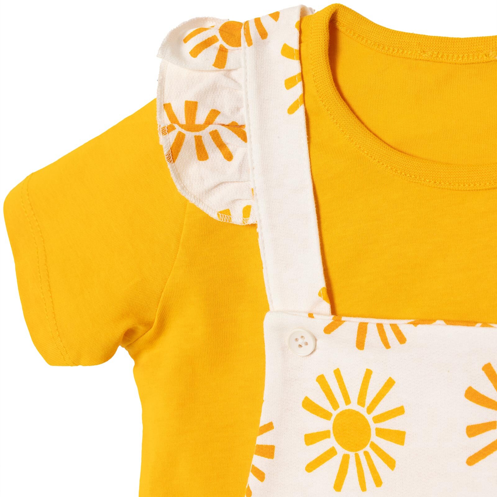 Kız Bebek Şort Salopet-Tshirt İki İplik Bisiklet Yaka Kısa Kol Reçme Paça