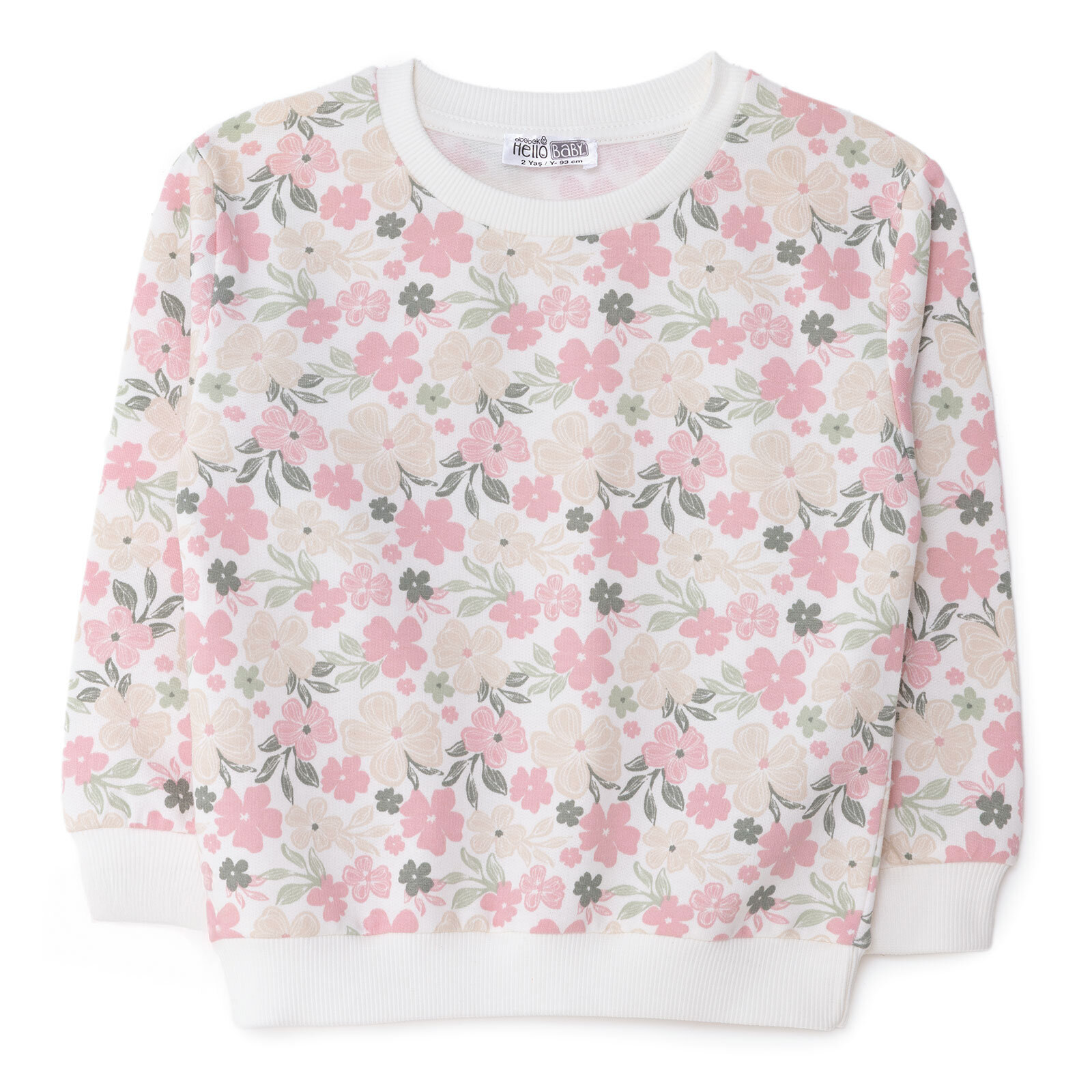 Kız Bebek Sweatshirt Çiçekli Bisiklet Yaka Uzun Kol