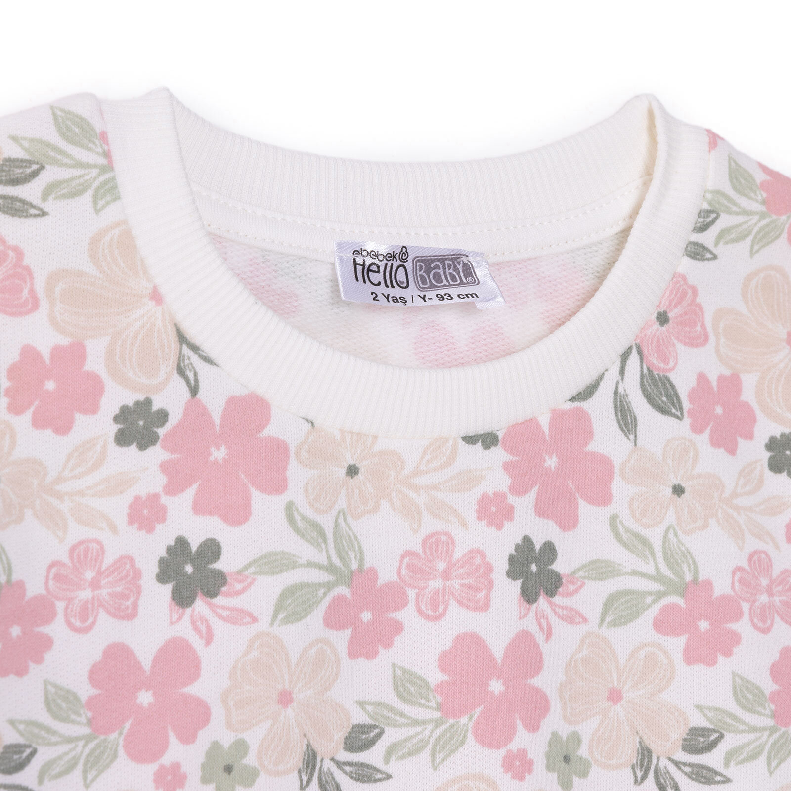 Kız Bebek Sweatshirt Çiçekli Bisiklet Yaka Uzun Kol