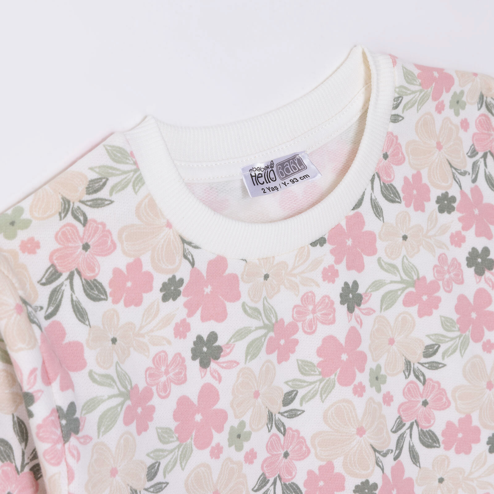 Kız Bebek Sweatshirt Çiçekli Bisiklet Yaka Uzun Kol