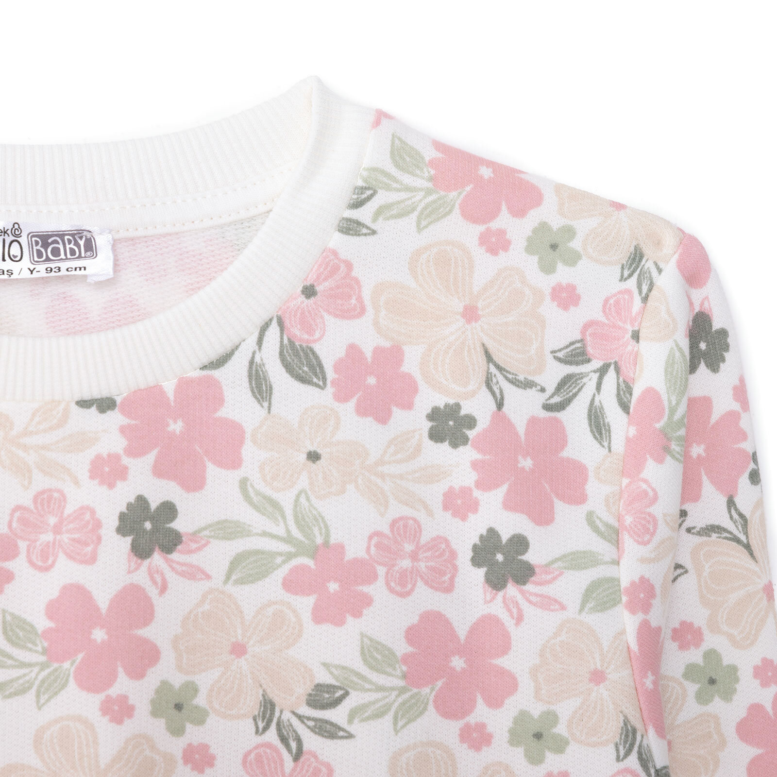 Kız Bebek Sweatshirt Çiçekli Bisiklet Yaka Uzun Kol