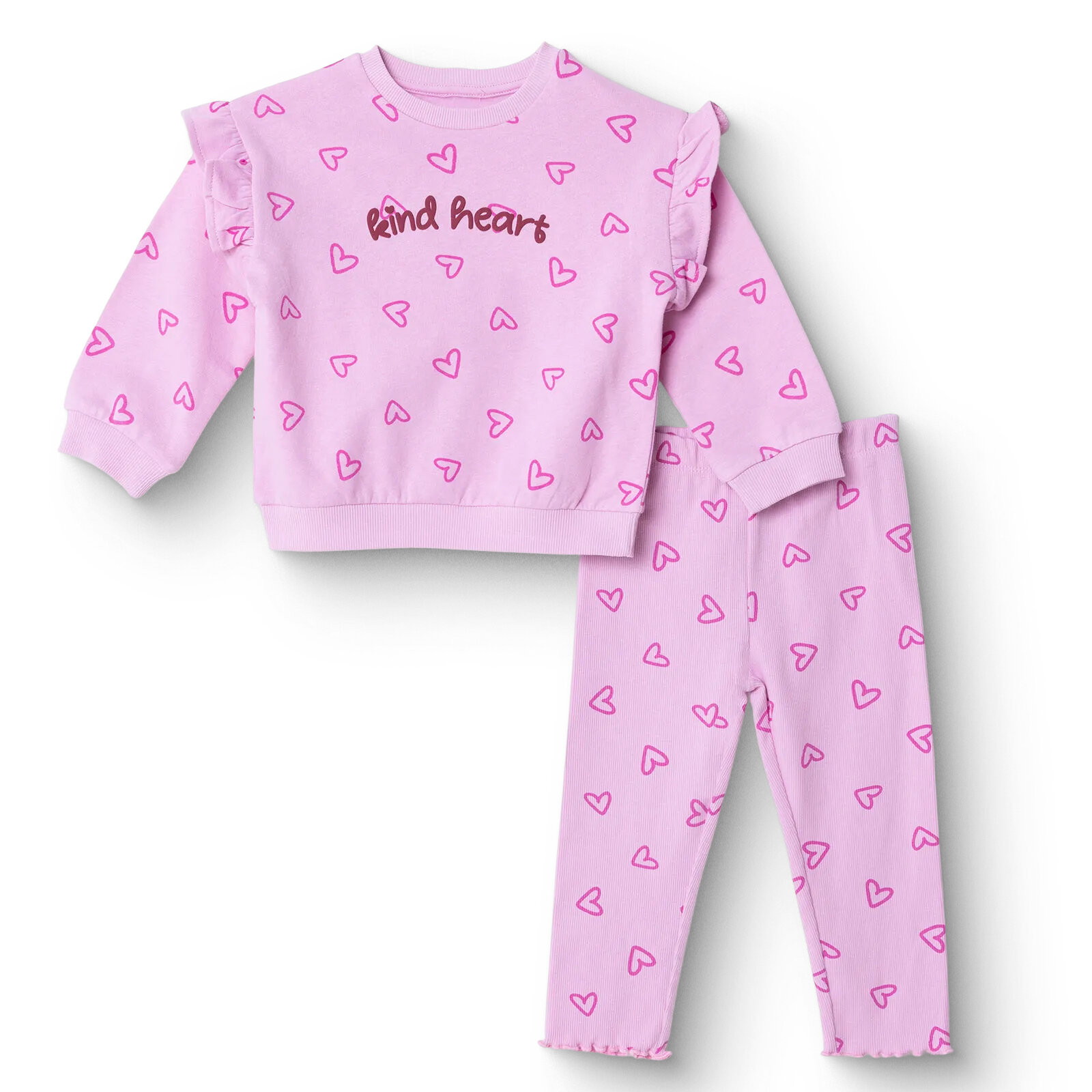 Kız Bebek Sweatshirt - Tayt İki İplik Bisiklet Yaka Uzun Kol Reçme Paça