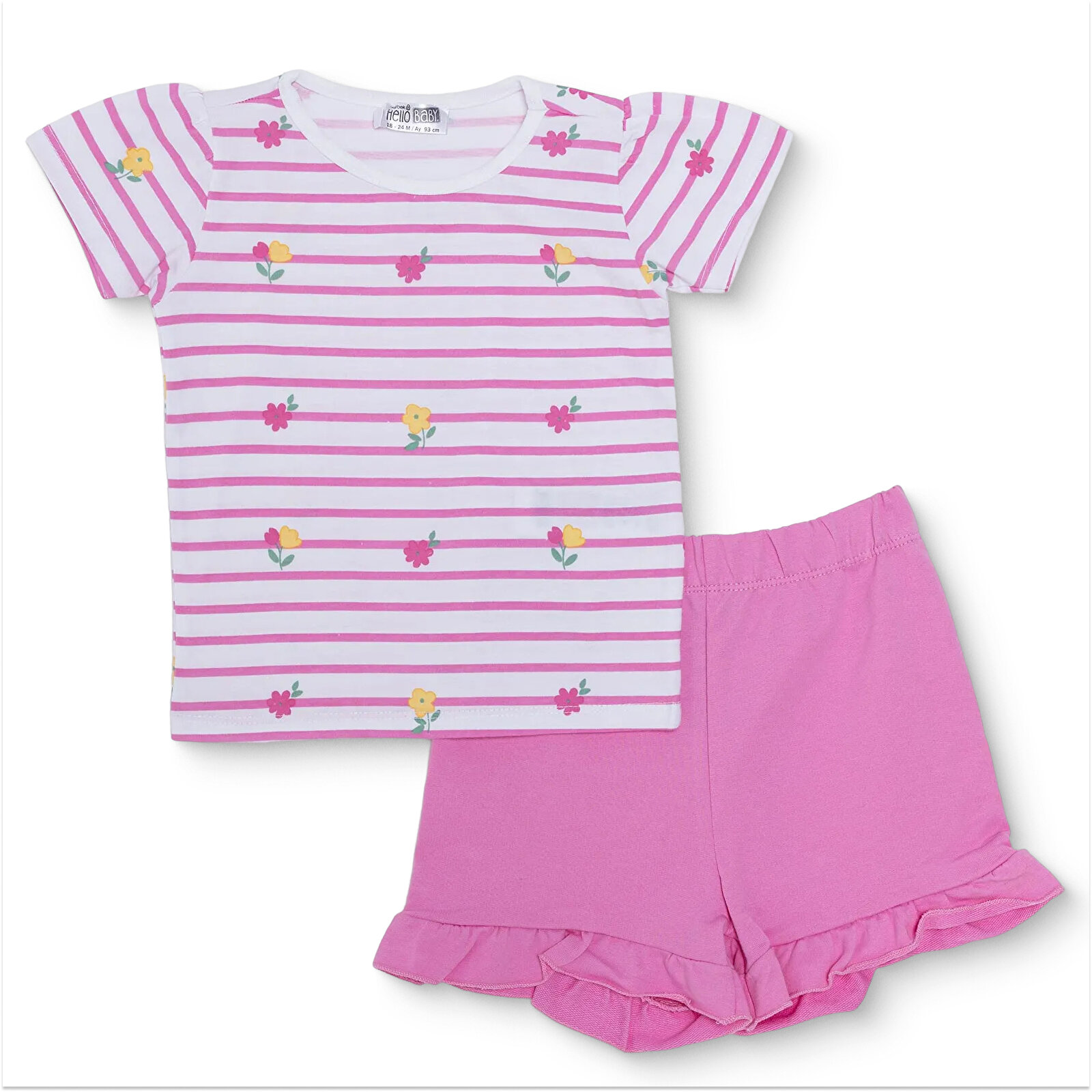 Kız Bebek Tshirt-Şort Bisiklet Yaka Kısa Kol Reçme Paça