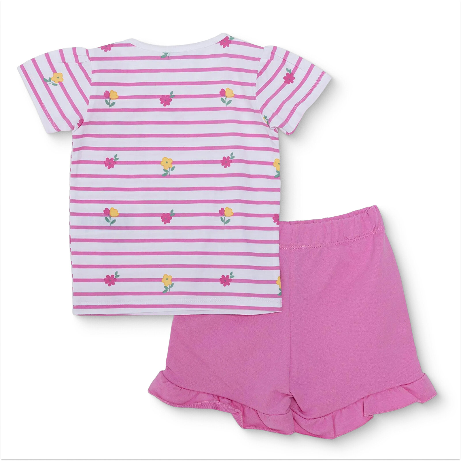 Kız Bebek Tshirt-Şort Bisiklet Yaka Kısa Kol Reçme Paça