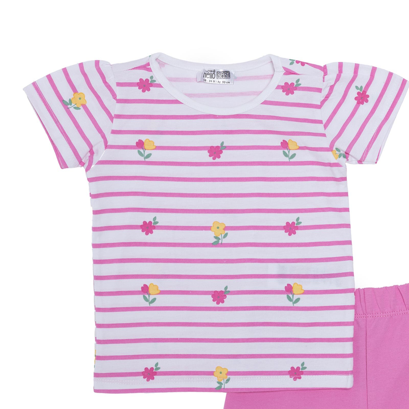 Kız Bebek Tshirt-Şort Bisiklet Yaka Kısa Kol Reçme Paça