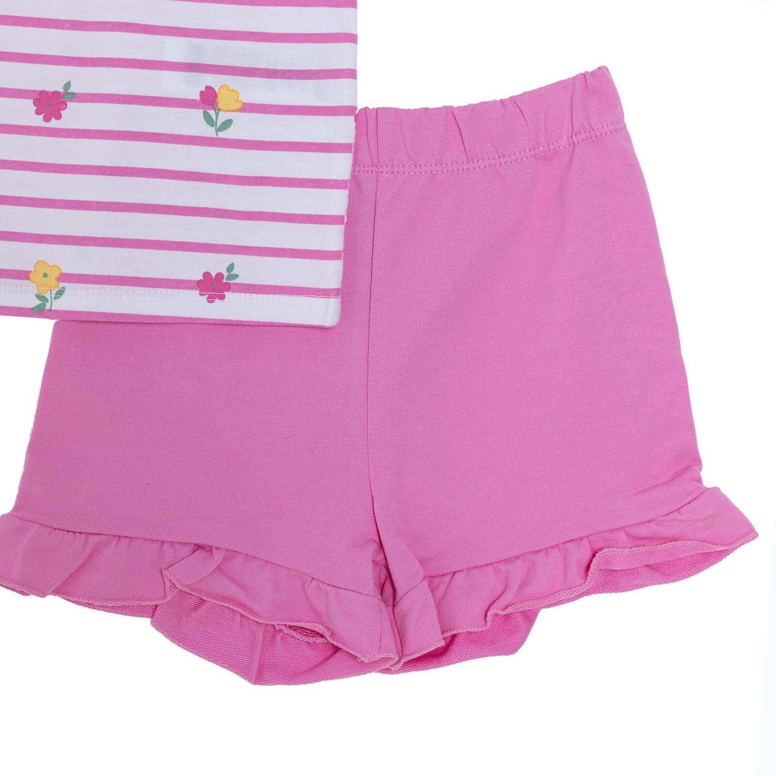 Kız Bebek Tshirt-Şort Bisiklet Yaka Kısa Kol Reçme Paça