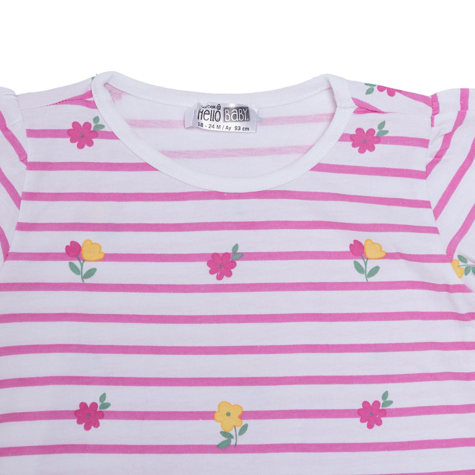 Kız Bebek Tshirt-Şort Bisiklet Yaka Kısa Kol Reçme Paça