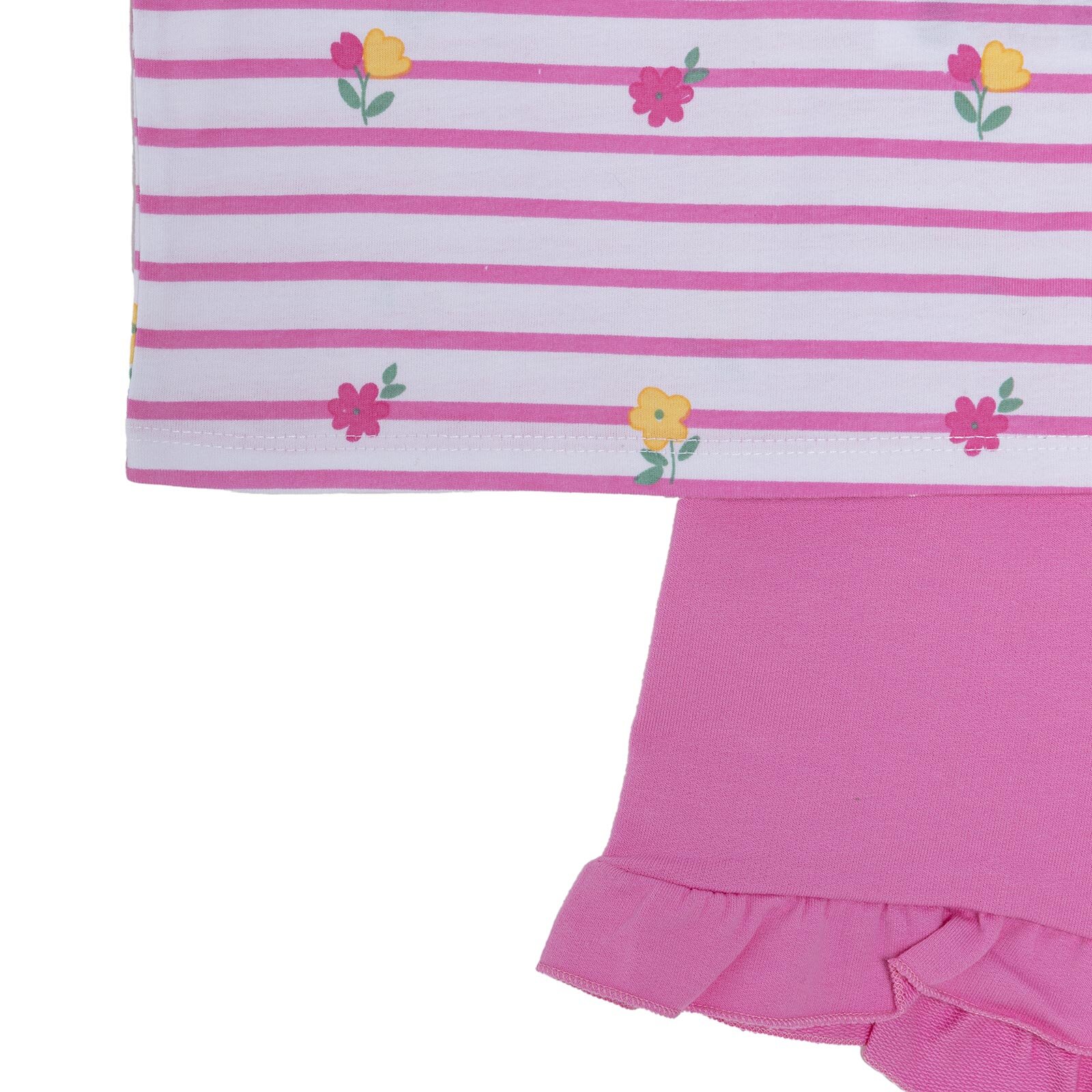 Kız Bebek Tshirt-Şort Bisiklet Yaka Kısa Kol Reçme Paça