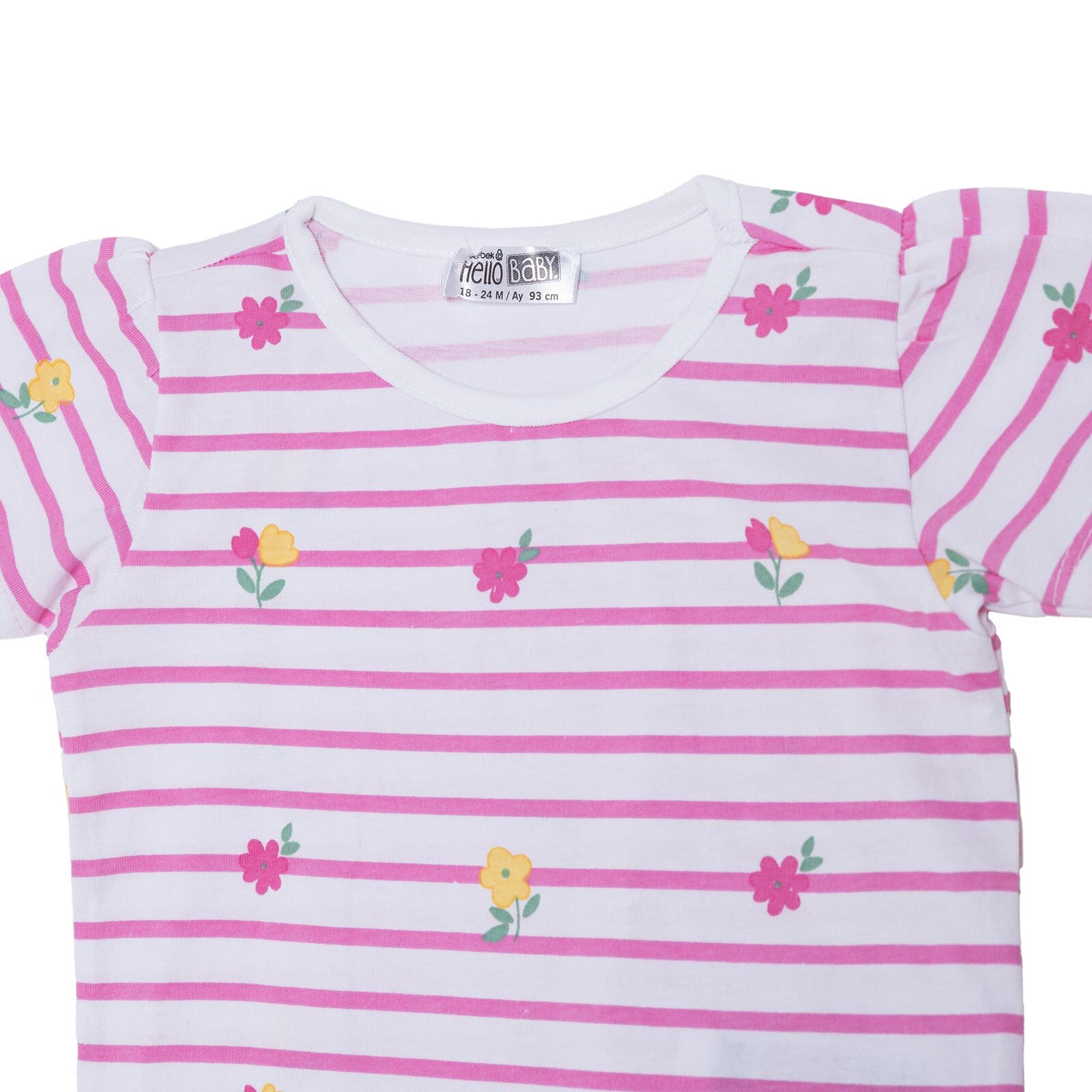 Kız Bebek Tshirt-Şort Bisiklet Yaka Kısa Kol Reçme Paça