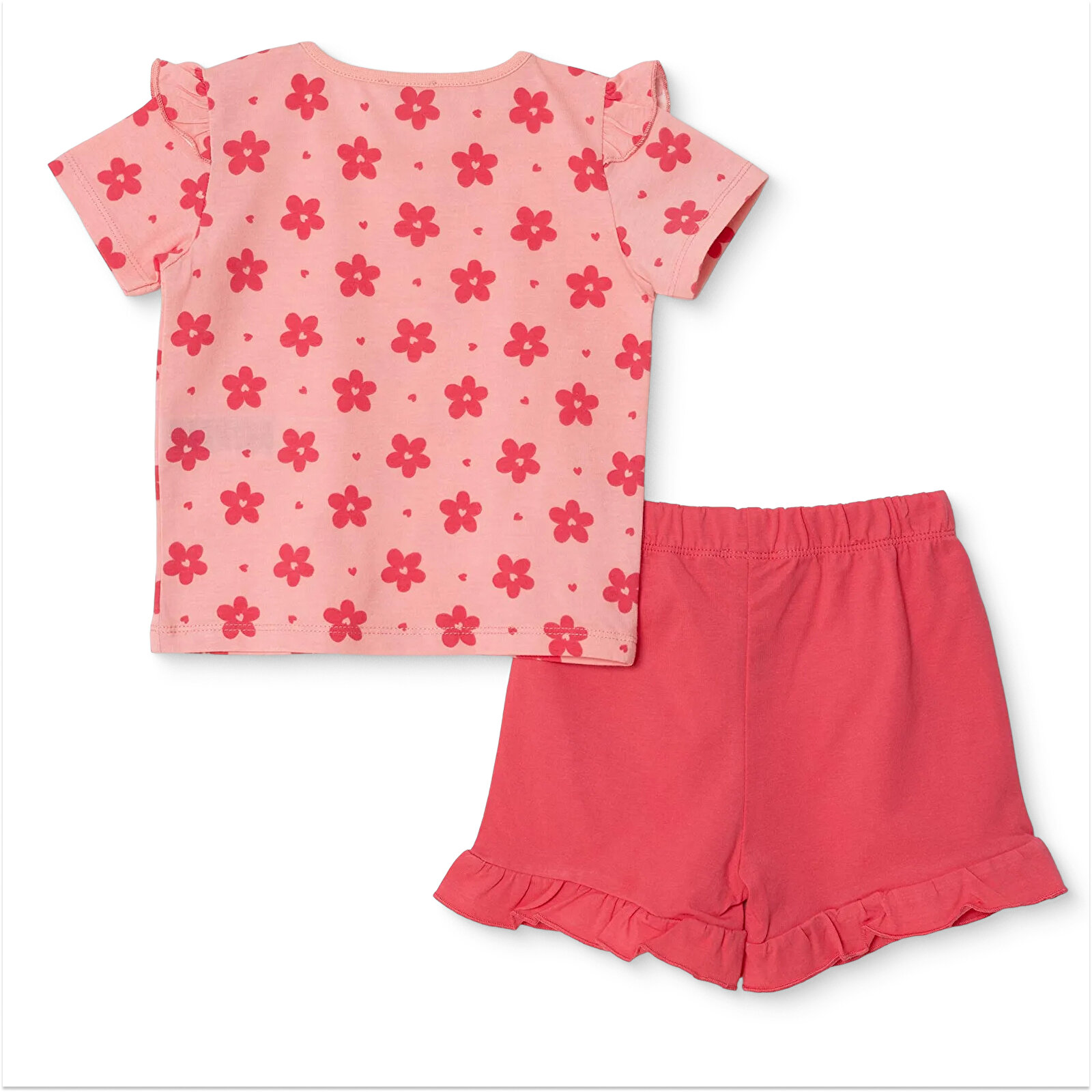 Kız Bebek Tshirt-Şort Bisiklet Yaka Kısa Kol Reçme Paça