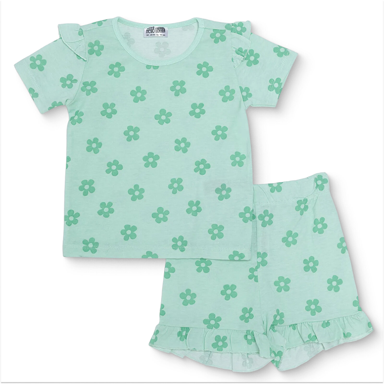 Kız Bebek Tshirt-Şort Süprem Bisiklet Yaka Kısa Kol Reçme Paça