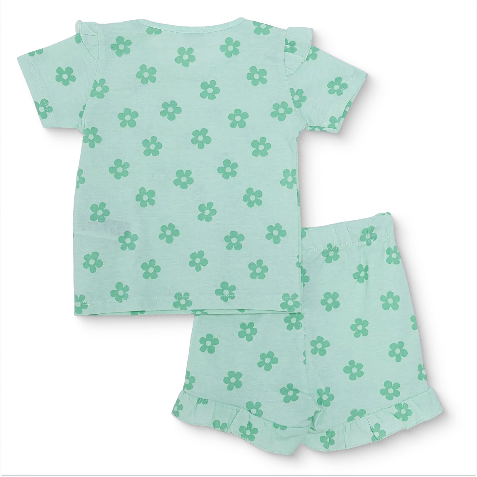 Kız Bebek Tshirt-Şort Süprem Bisiklet Yaka Kısa Kol Reçme Paça