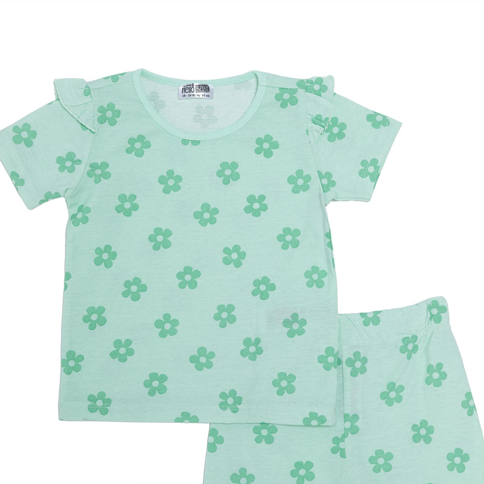 Kız Bebek Tshirt-Şort Süprem Bisiklet Yaka Kısa Kol Reçme Paça