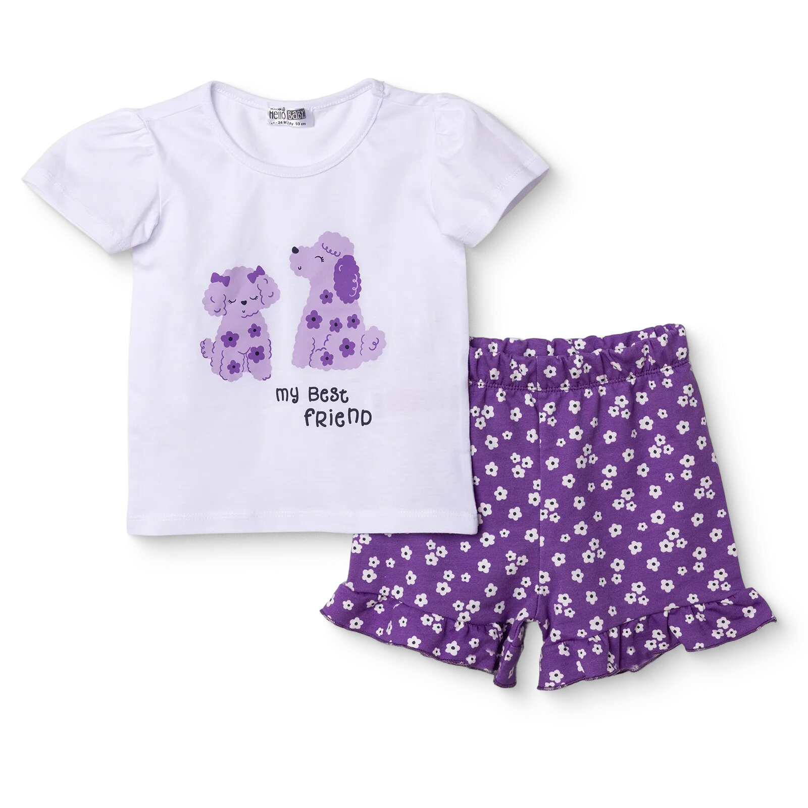 Kız Bebek Tshirt-Şort Süprem Bisiklet Yaka Kısa Kol Reçme Paça