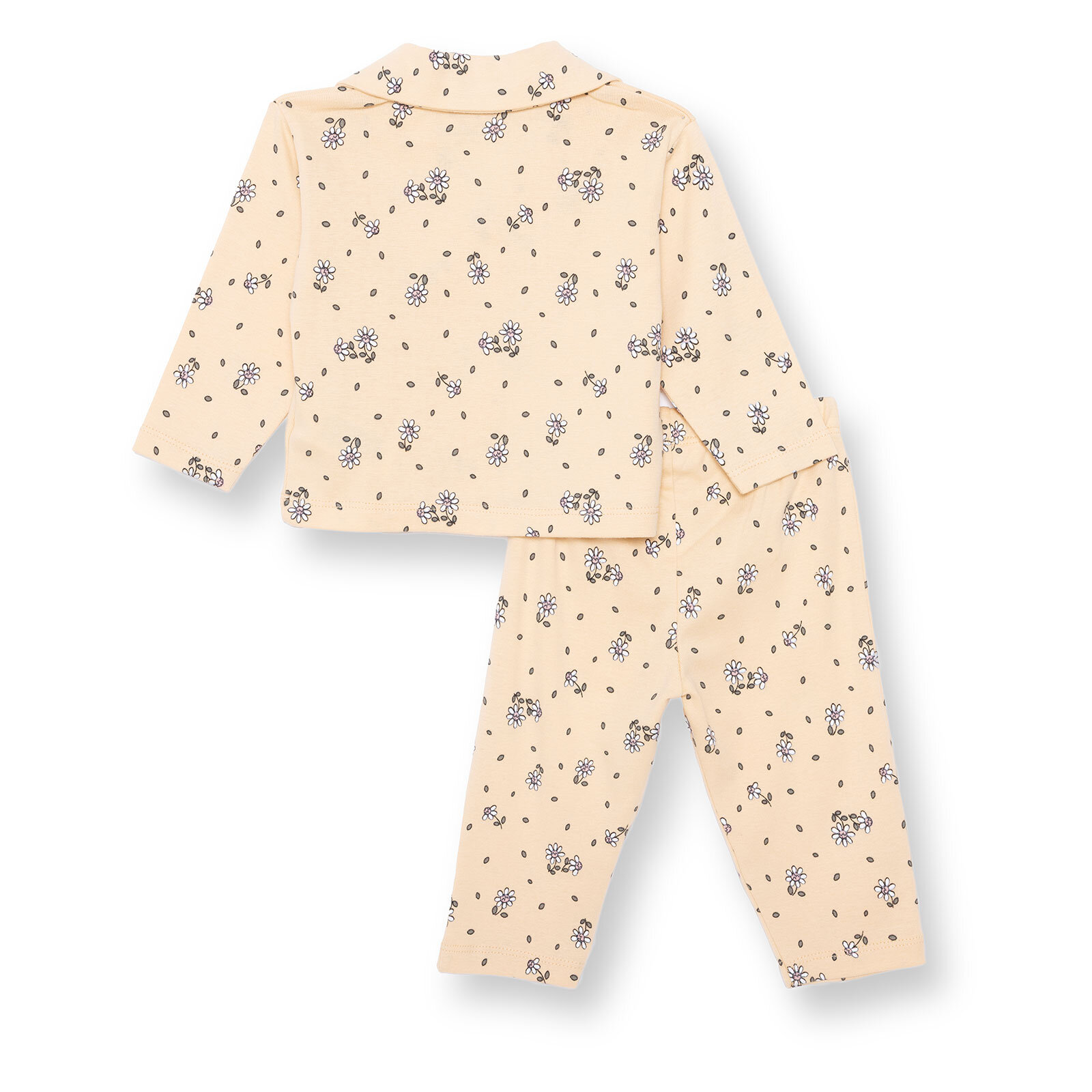Kız Bebek Uzun Kol Pijama Takımı Düğmeli Bebe Yaka Reçme Paça