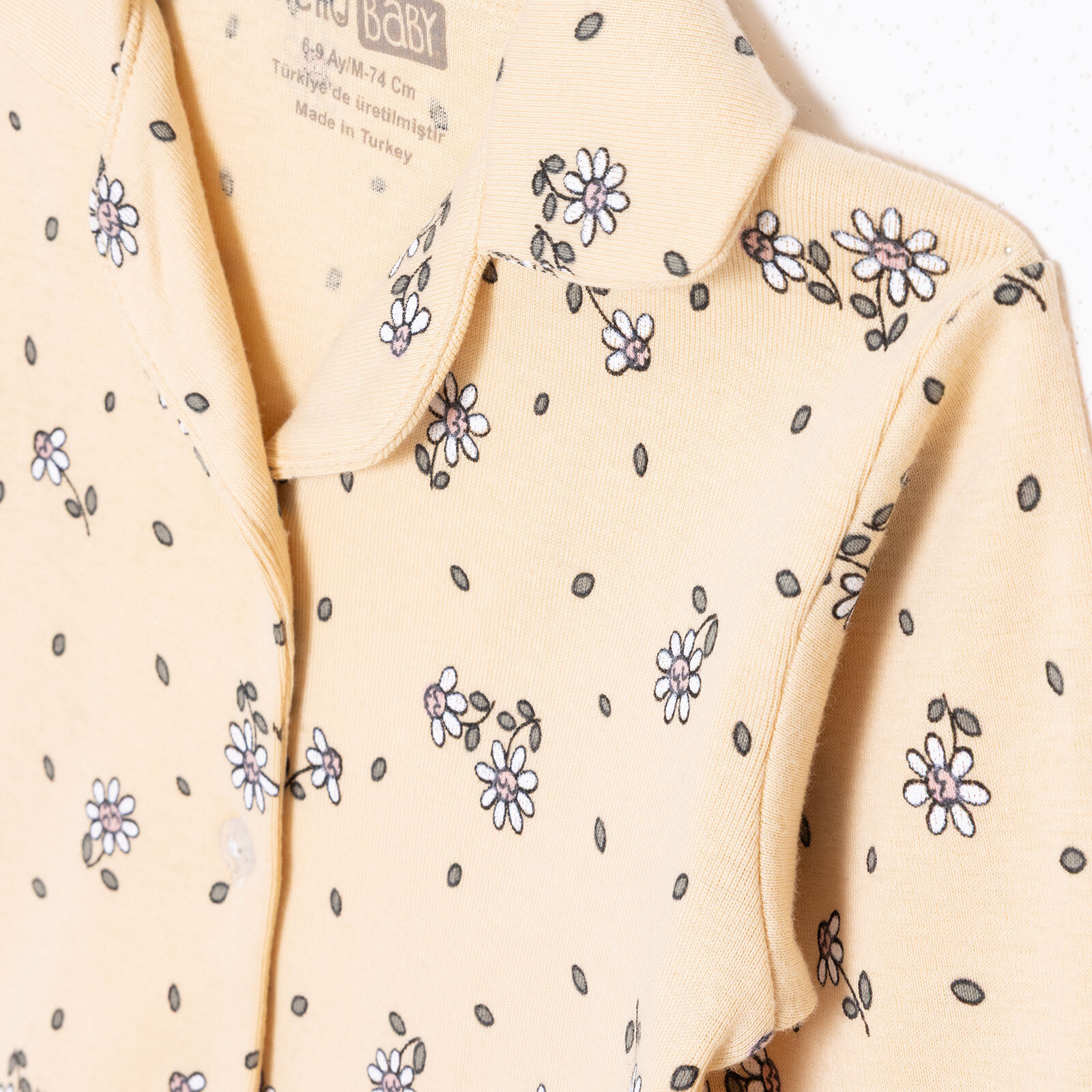 Kız Bebek Uzun Kol Pijama Takımı Düğmeli Bebe Yaka Reçme Paça