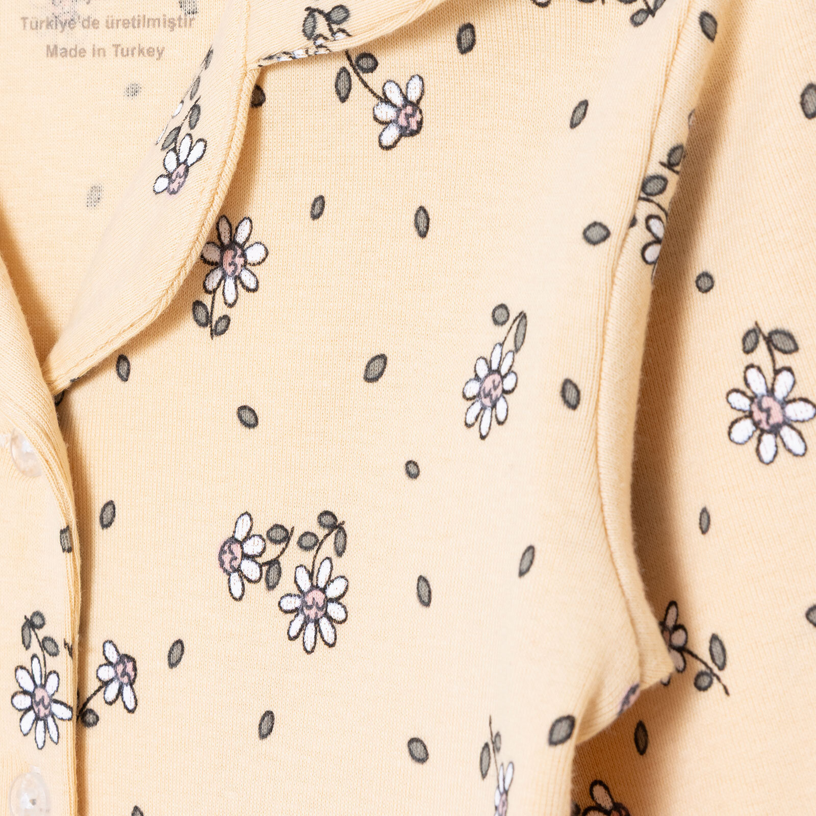 Kız Bebek Uzun Kol Pijama Takımı Düğmeli Bebe Yaka Reçme Paça