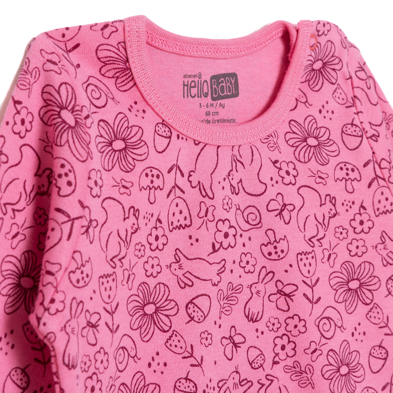 Kız Bebek Uzun Kol Pijama Takımı İnterlok Bisiklet Yaka Reçme Paça